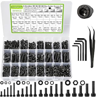 M3 M4 M5 M6 Hex Socket Bolts and Nuts Assortment Kit, 1160Pcs | 12.9 Alloy Steel, Zinc Plated Anti-rust; 20 Sizes Metric Screws with Lock Washers; For 3D Printing DIY Machinery Repair