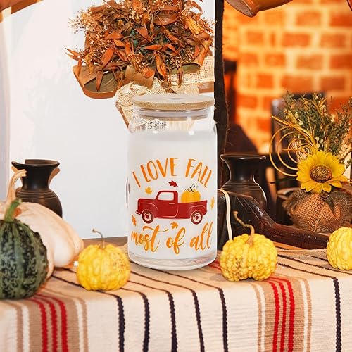 Miniatura 7 de Whaline Vasos para beber Hello Fall de 16 onzas, taza de vidrio de cosecha de otoño, taza de café helado con tapa de bambú, popote de vidrio,