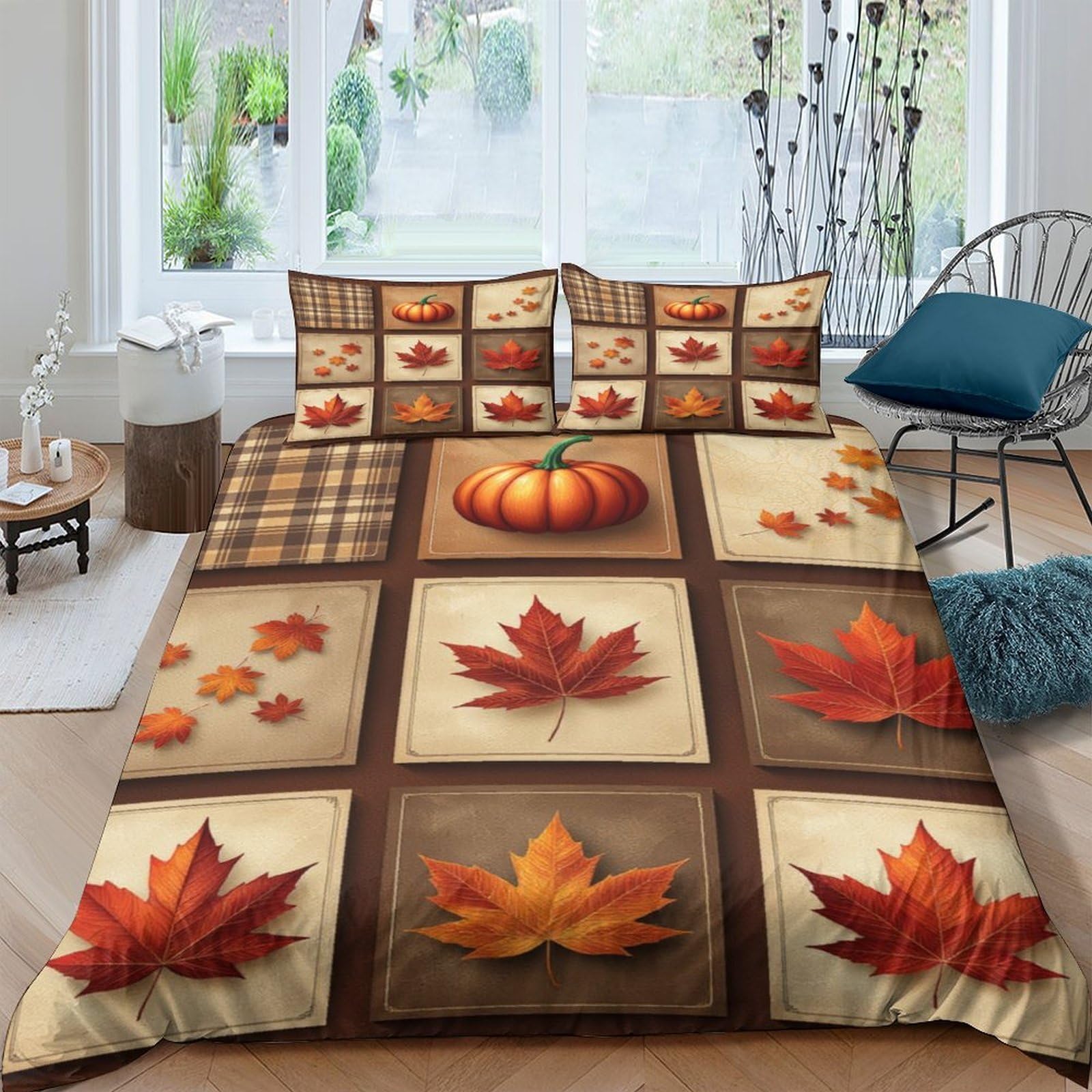 Ctjqhvkz Style-6 3D Printed Autumn Maple Leaf Fitted Sheet Microfiber Pumpkin Bed Cover Anti-Slip Easy Care Bedroom Decor For Home Guest Room Single（135X200cm）