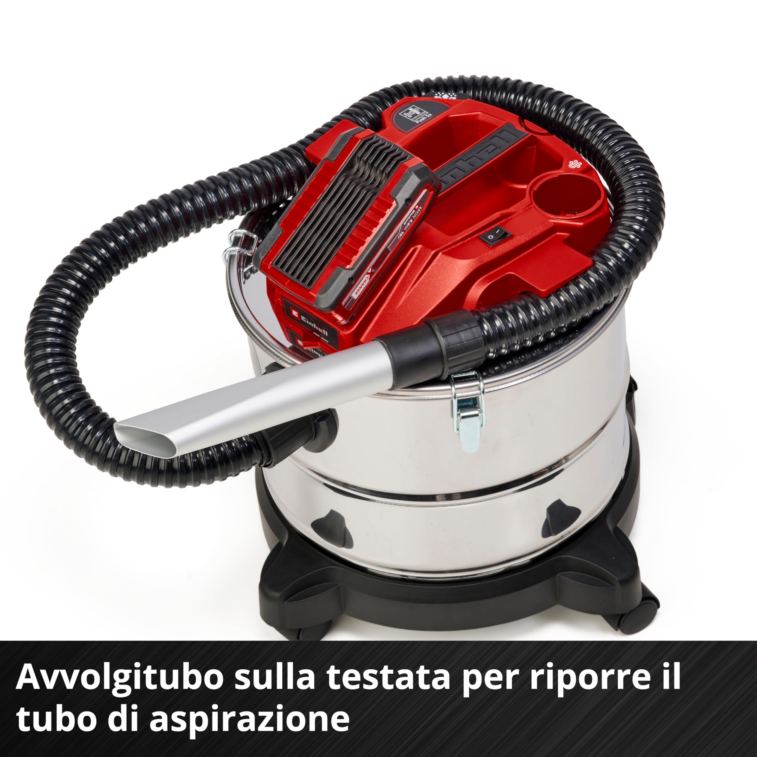 Einhell Aspiracenere a batteria TE-AV 18/15 Li C-Solo Power X-Change (Li-Ion, 18V, 100 mbar, Contenitore di raccolta da 15 L, Sistema di pulizia del filtro, Consegna senza batteria e caricatore)