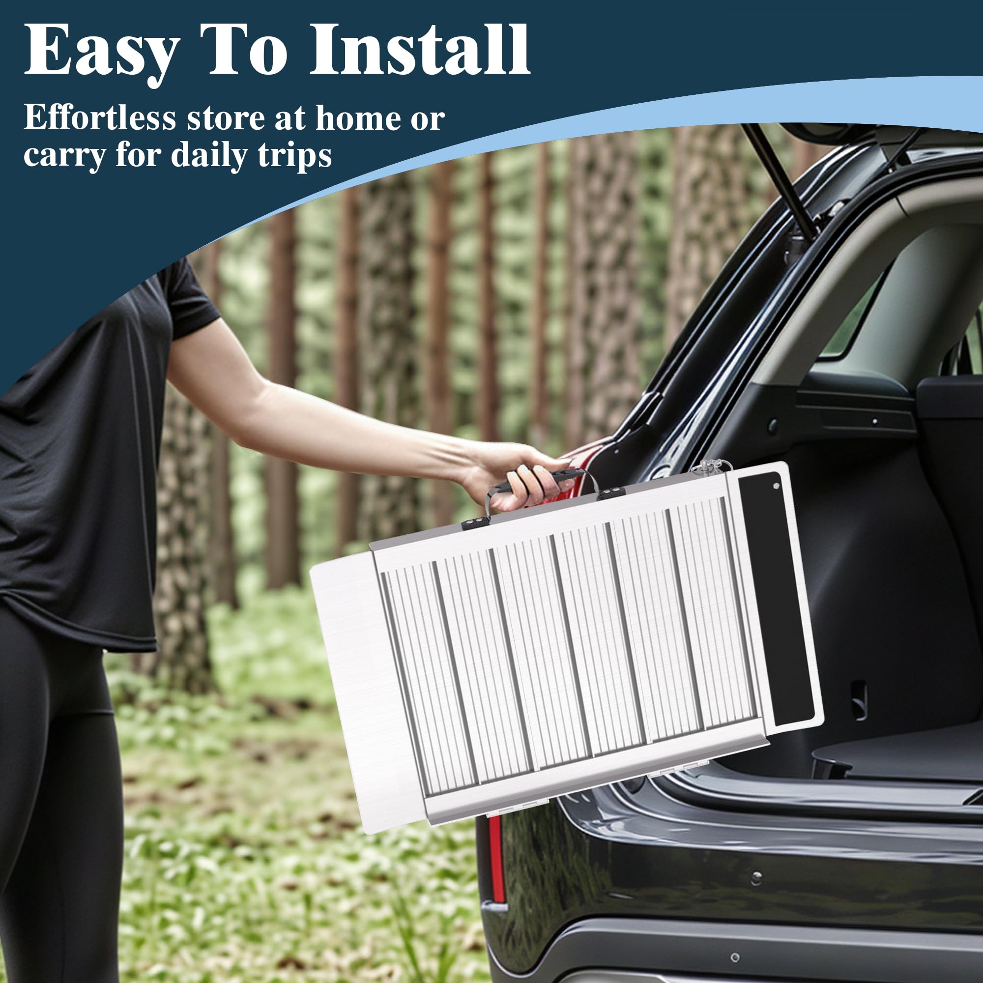Rampa plegable portátil de aluminio para silla de ruedas, 24 x 29 x 2 pulgadas, capacidad de 600 libras, con almohadillas de tracción de goma y bisagras de acero inoxidable