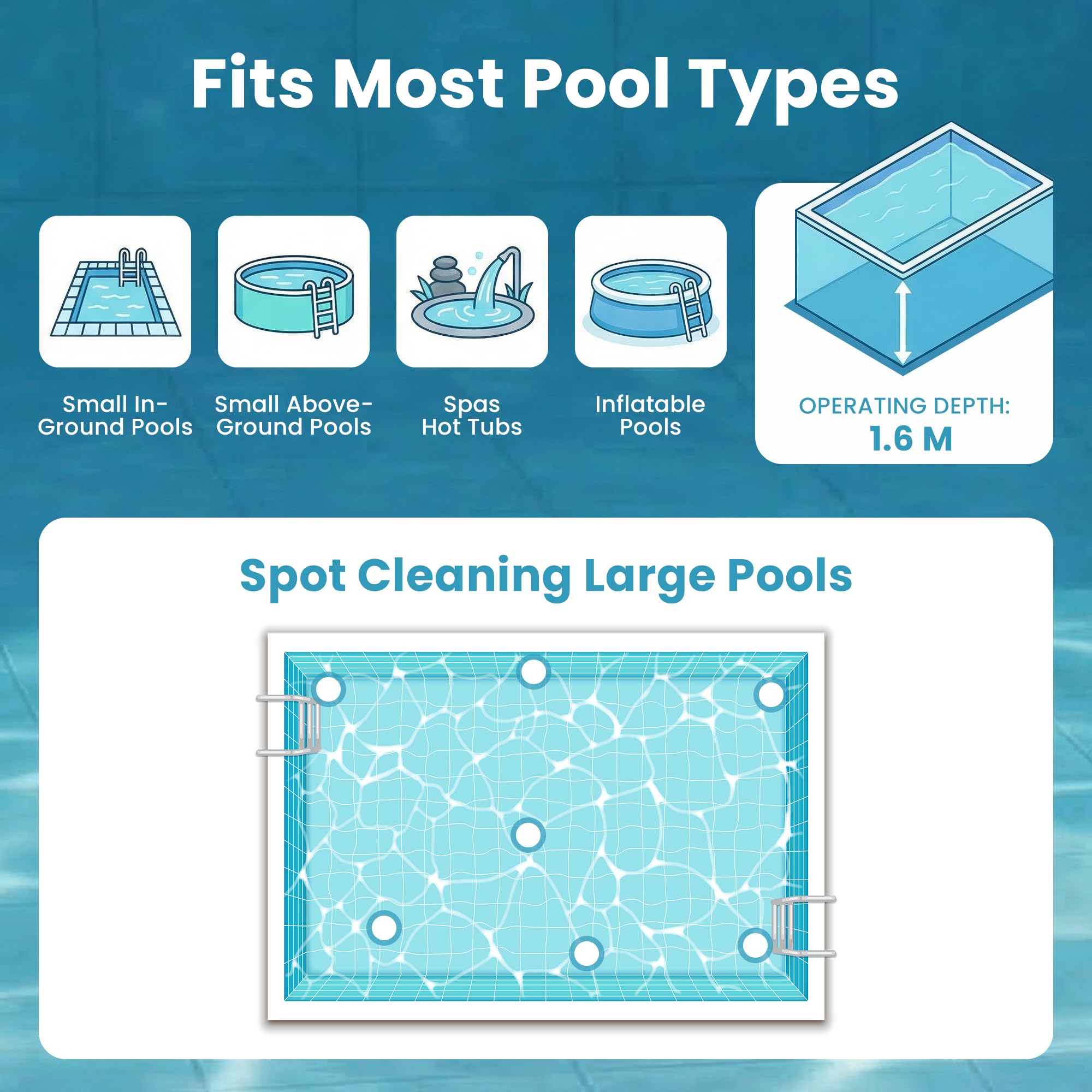 Aspirateur de Piscine sans Fil, Batterie Rechargeable, 45 min Autonomie, Nettoyeur Électrique pour Piscines Hors-Sol et Spas