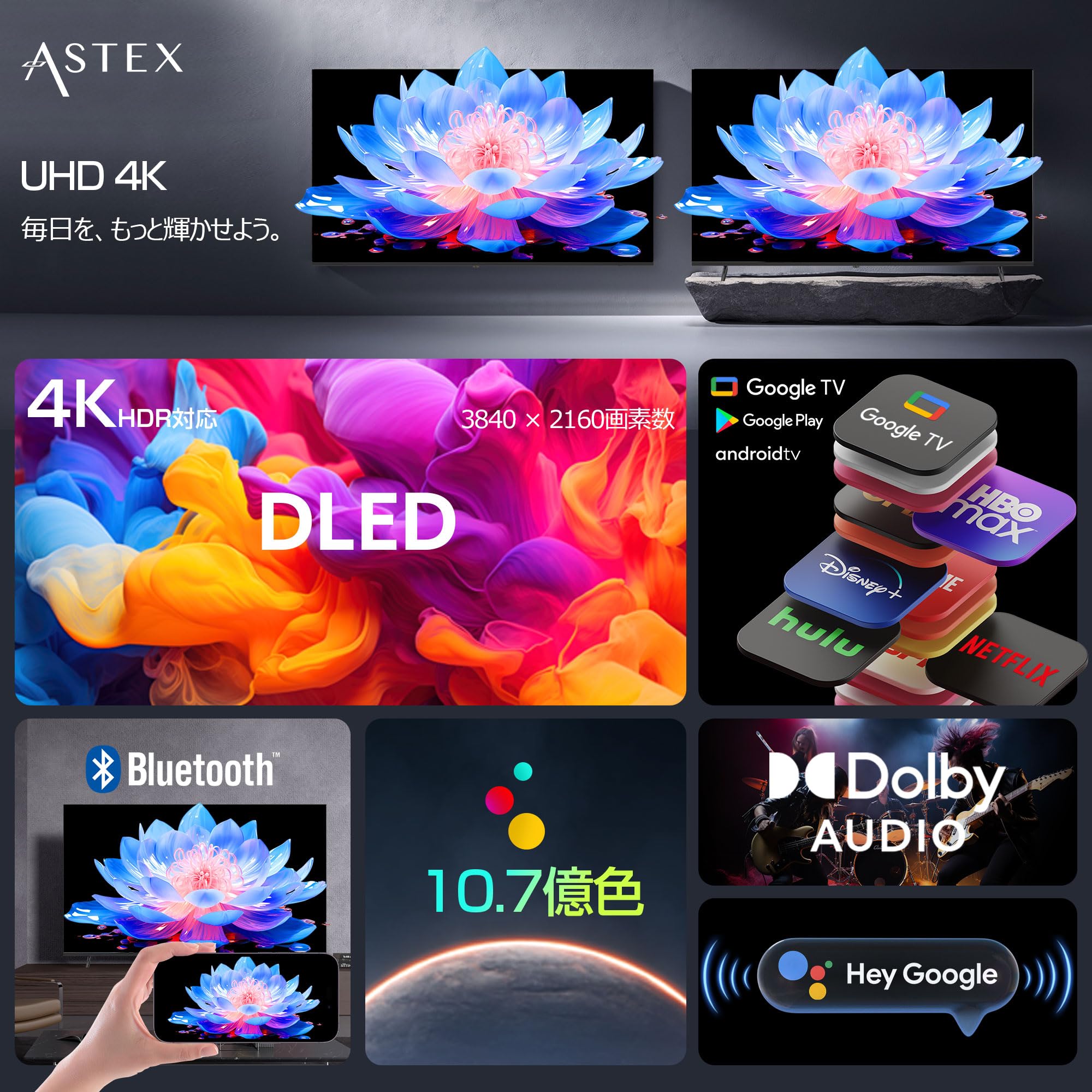 Amazon | ASTEX 55インチ 4K Google TV搭載 チューナーレススマート
