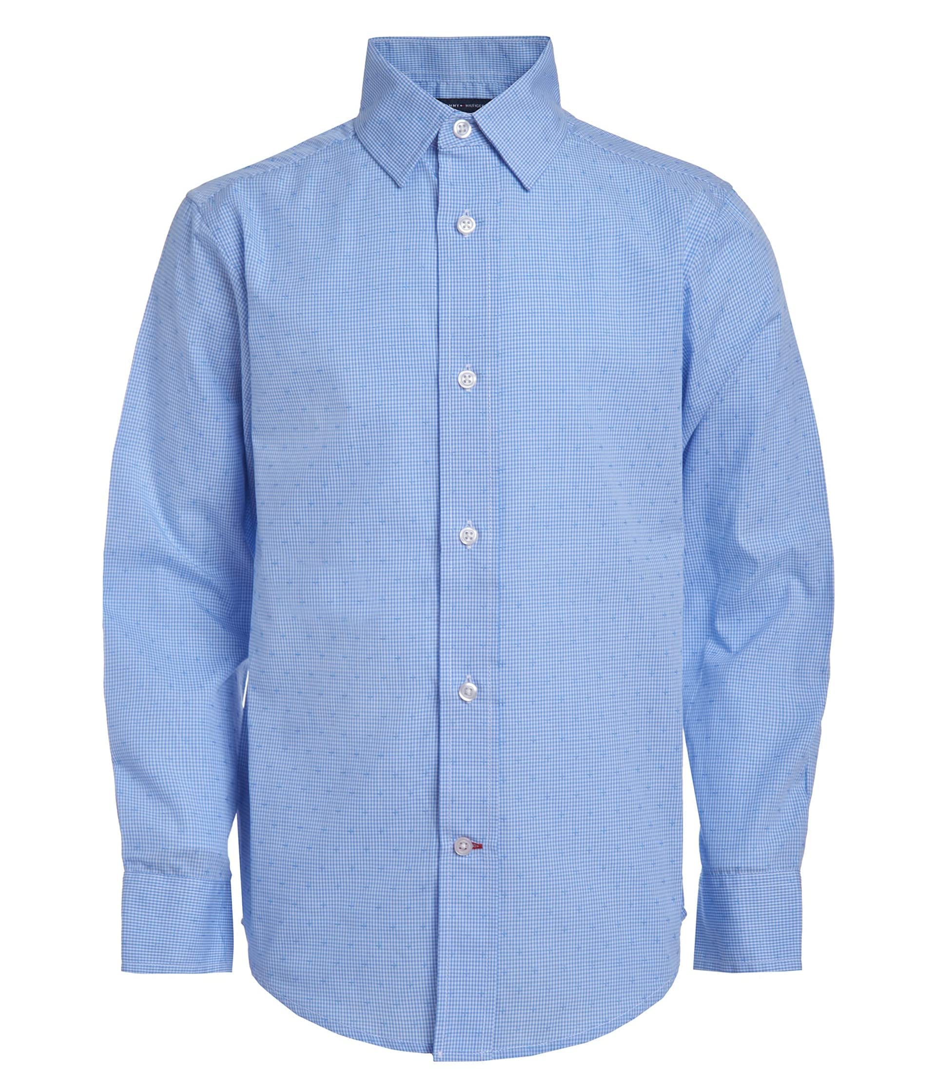 Tommy Hilfiger Boys Long Sleeve Dress Shirt, Collared Button-Down with Cuff Sleeves, Gingham