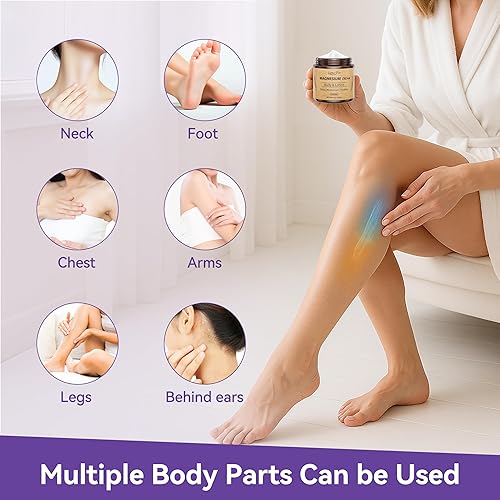 Miniatura 7 de Crema de magnesio para dormir, loción tópica de magnesio nocturno para piernas, calambres y dolor, calmante muscular, mantequilla corporal de