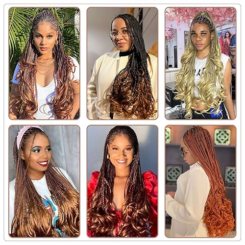 Miniatura 6 de 9 paquetes de trenzas de ganchillo rizadas francesas de 14 pulgadas, trenzas de caja Goddess con extremos rizados, cabello sintético rizado francés