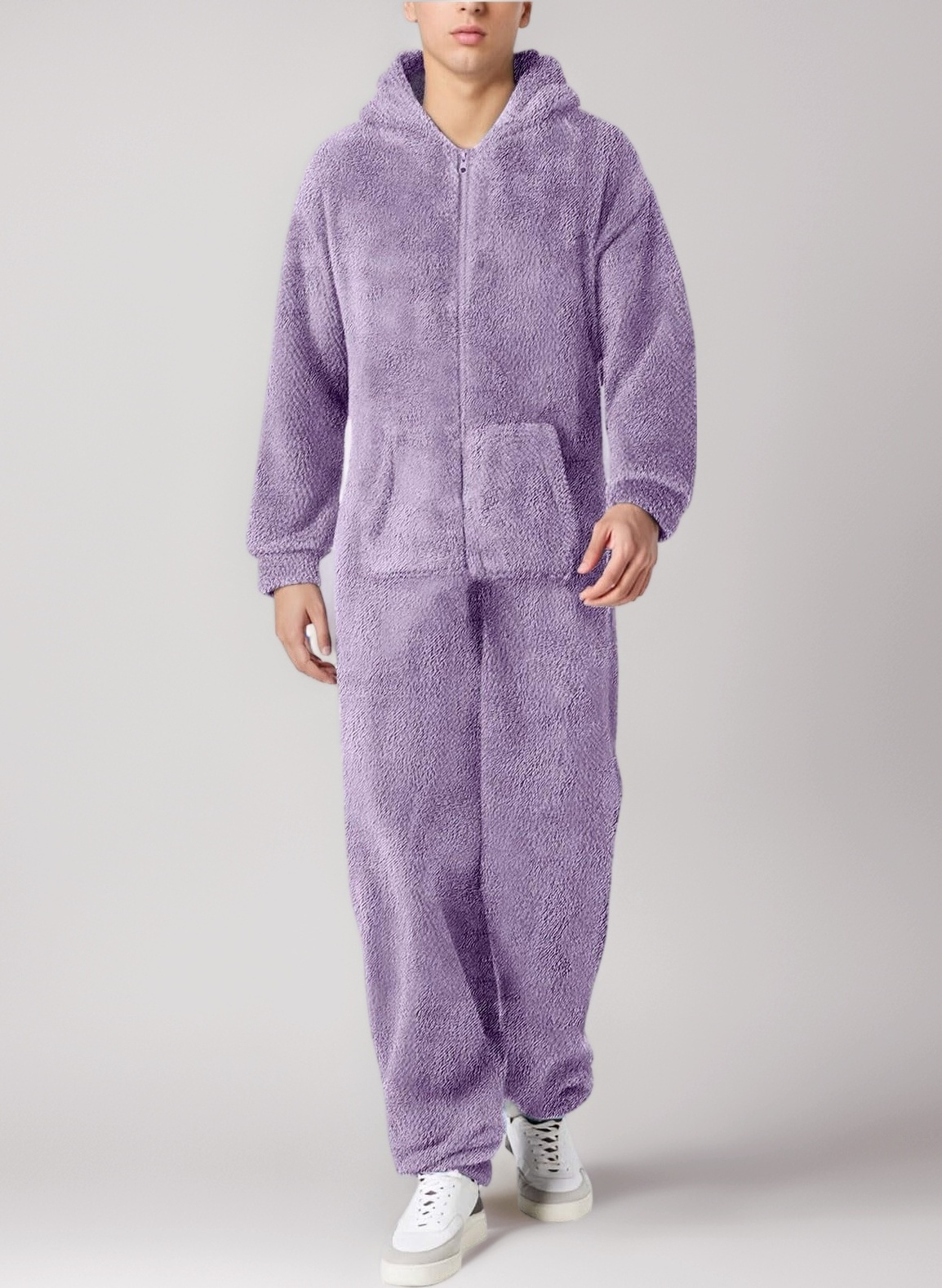 Men's Jumpsuit Warm Pyjamas Fluffy Leisure Suit Men's Sleep Overalls Fleece Cuddly Pyjamas Thermal One-Piece Onesie Loungewear with Pockets and Hood