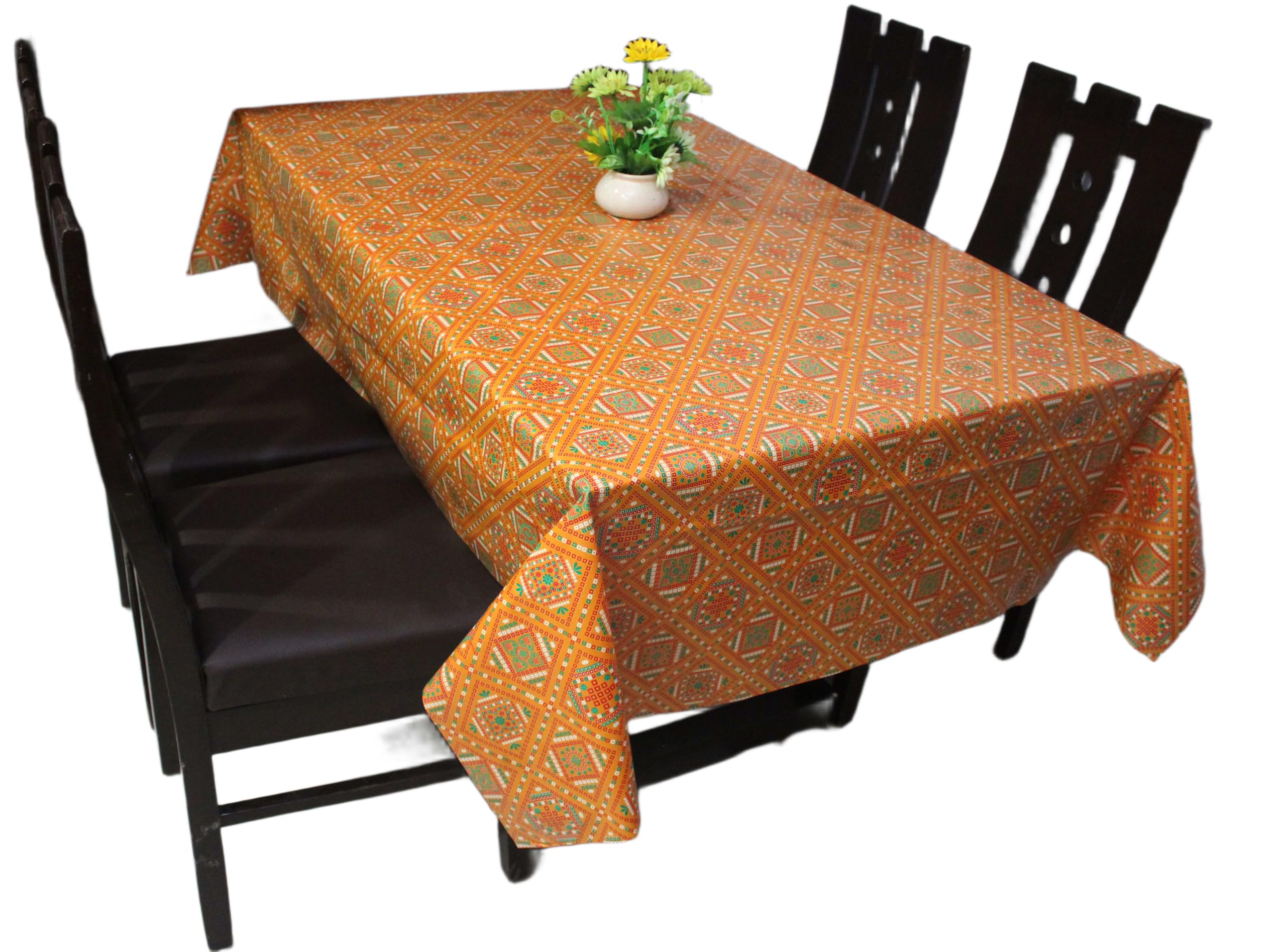 Badhani Cover 6 Seater Dining Table Cloth Cover|54x90 Inch|Orange-TCB-Orange(6_Seater)-image-8