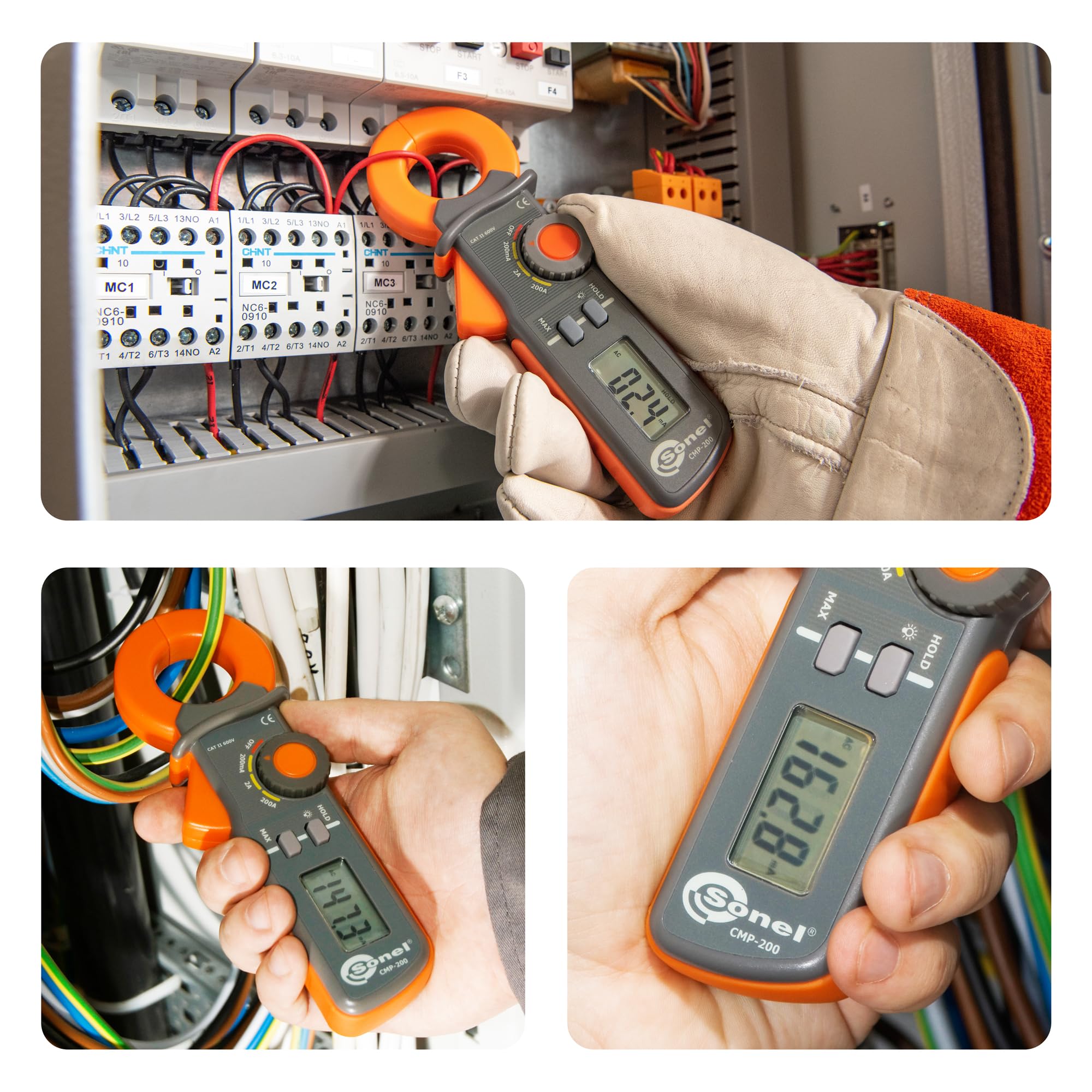 Pinza Amperometrica Sonel CMP-200 - Misura Corrente di Dispersione - 200 A - Tester AC/DC - Rileva Cortocircuiti - Facile Uso - Display LCD - Strumento Collaudato (CMP-200)