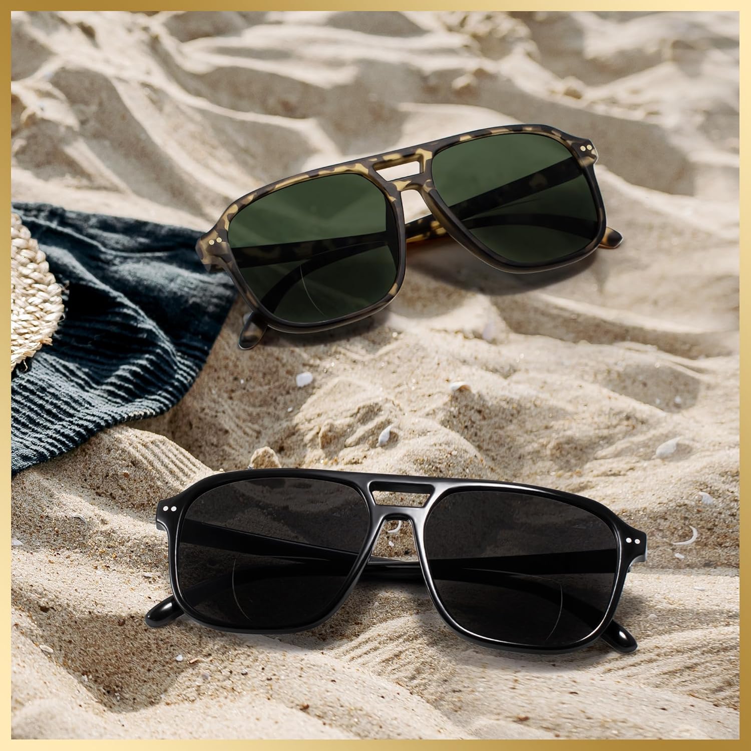 Madison Avenue 2 Pack Retro Aviator Bifocal Reading Sunglasses for Men and Women, Trendy Sun Reader Mens Womens UV Protection Black/Demi +2.5 - Image 6