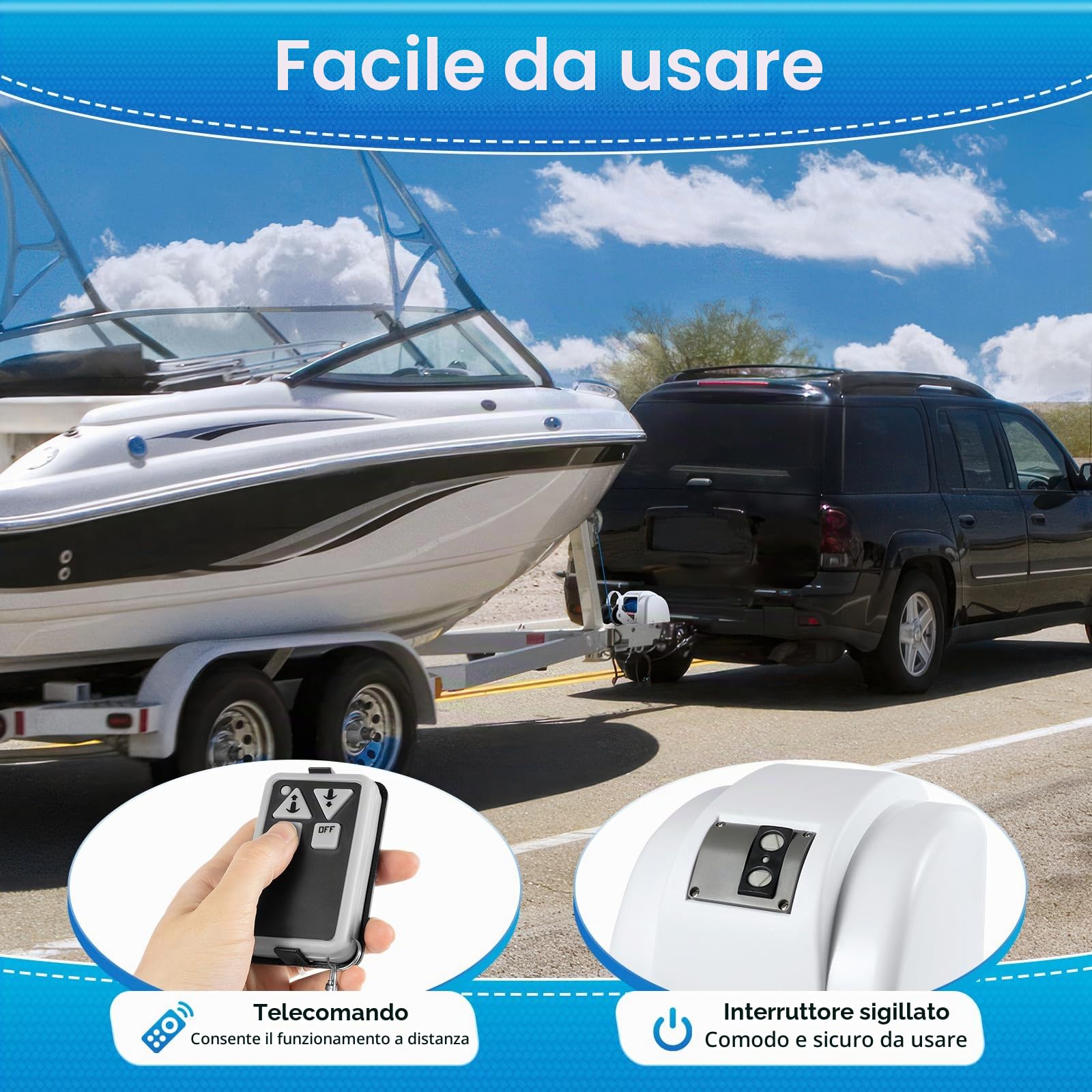 Verricello elettrico con telecomando, 30 m, 12 V, 45 LBS, per ancora fino a 13,6 kg