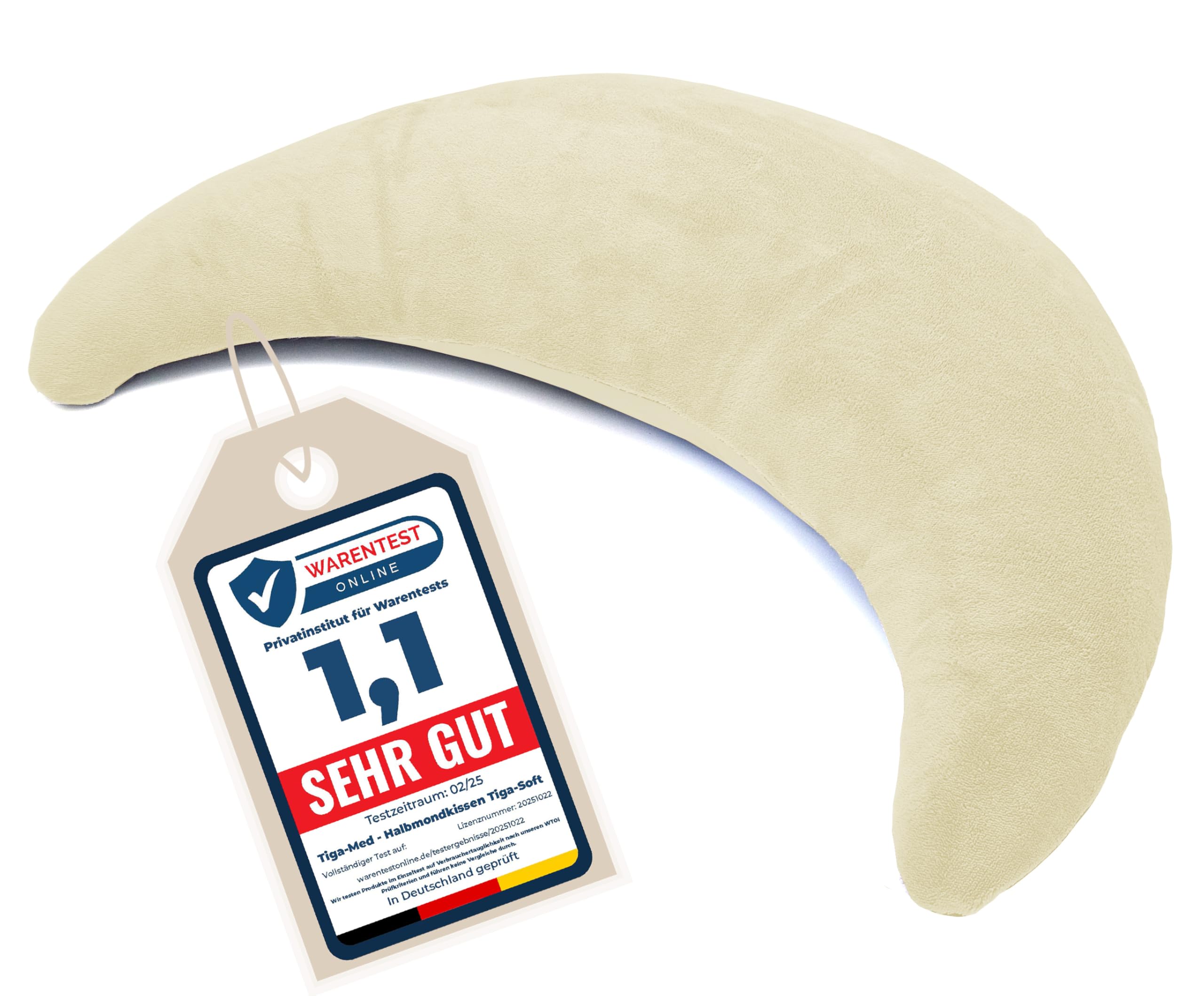 Tiga-Med Halbmondkissen TIGA-Soft XL | Ergonomisches Nackenkissen/Stillkissen/Kopfkissen mit Mikroperlen | zum Entspannen, Schlafen, Lesen und Stillen | Bezug separat waschbar bei 40°C (Beige)