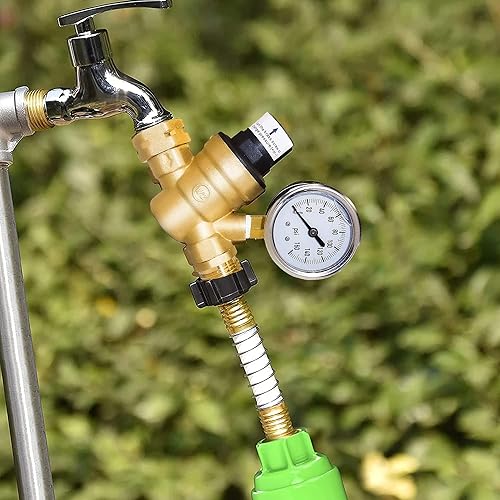 Miniatura 6 de Válvula reguladora de presión de agua Hourleey, de latón para RV con manómetro y filtro de entrada para tráiler de autocaravana