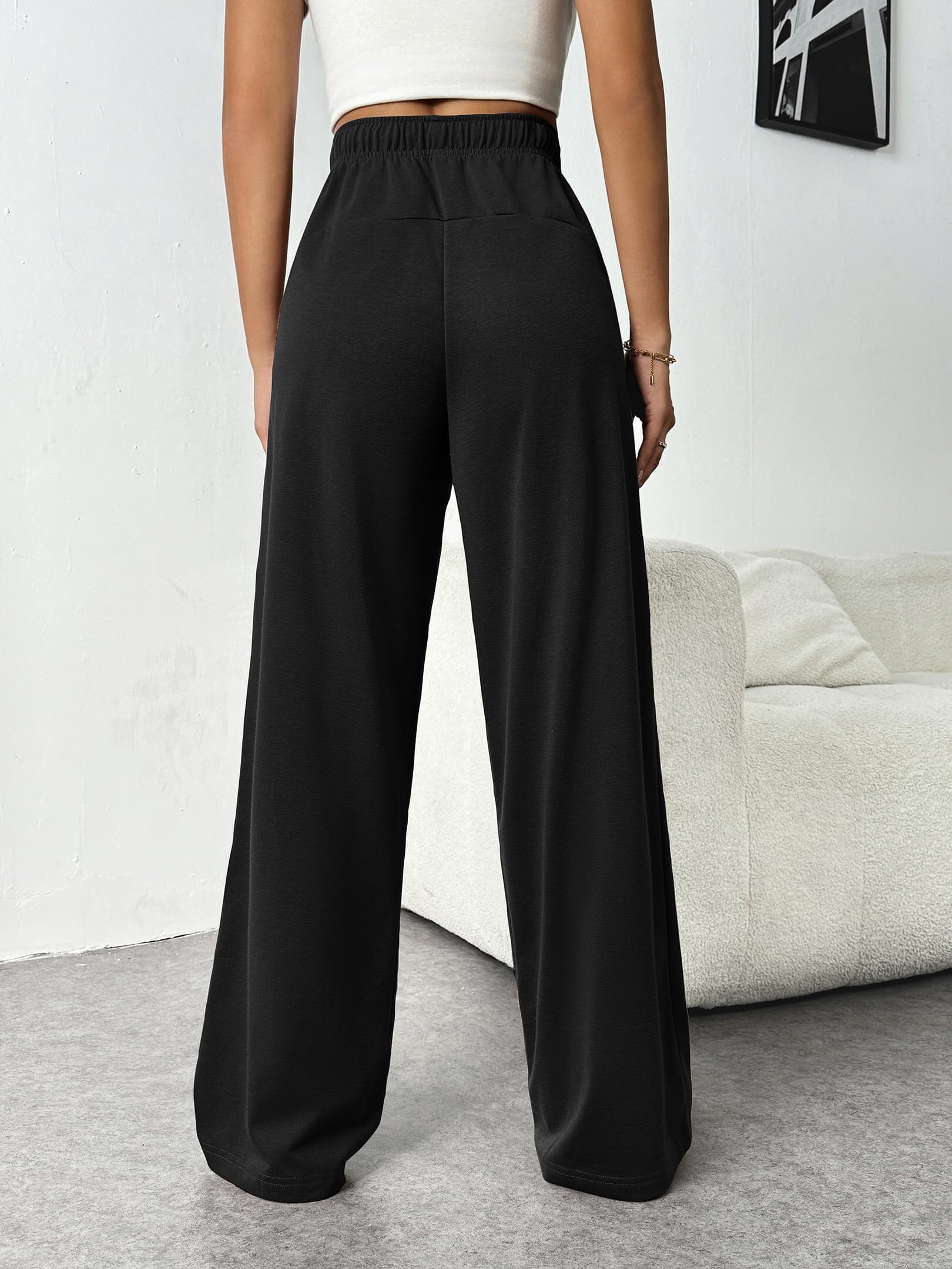 PINSPARK Pantalones de chándal para mujer, pantalones de deporte largos y holgados, pantalones de entrenamiento de cintura alta, pantalones de chándal sueltos con cintura elástica, pierna recta ancha