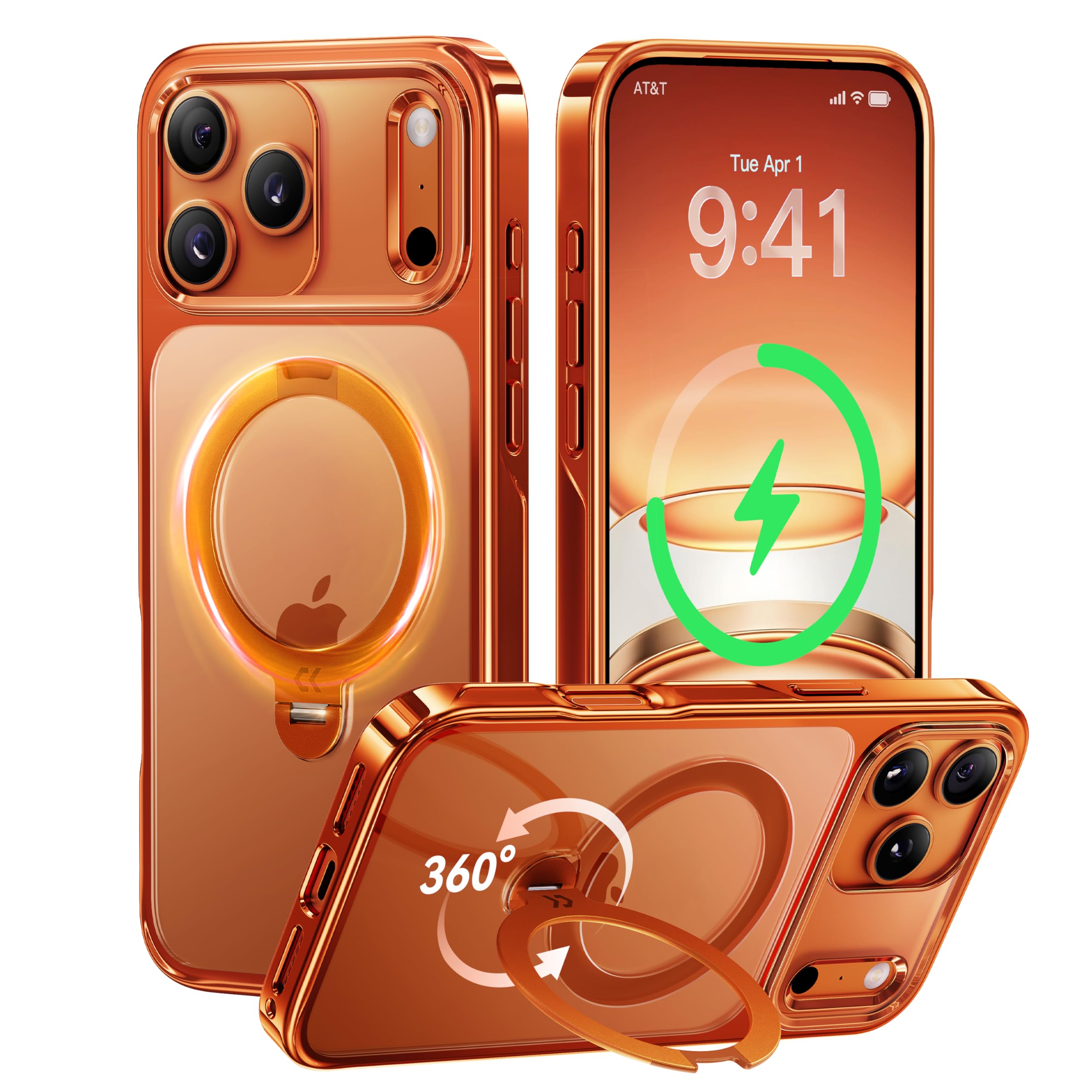 CASEKOO Cosmic Orange Glossy for iPhone 17 Pro Max Case [360 Spin Magnetic Stand][Fit for MagSafe][17FT Military Protection] Slim Smooth for iPhone 17 Pro Max Case with Stand 6.9'', Cosmic Orange