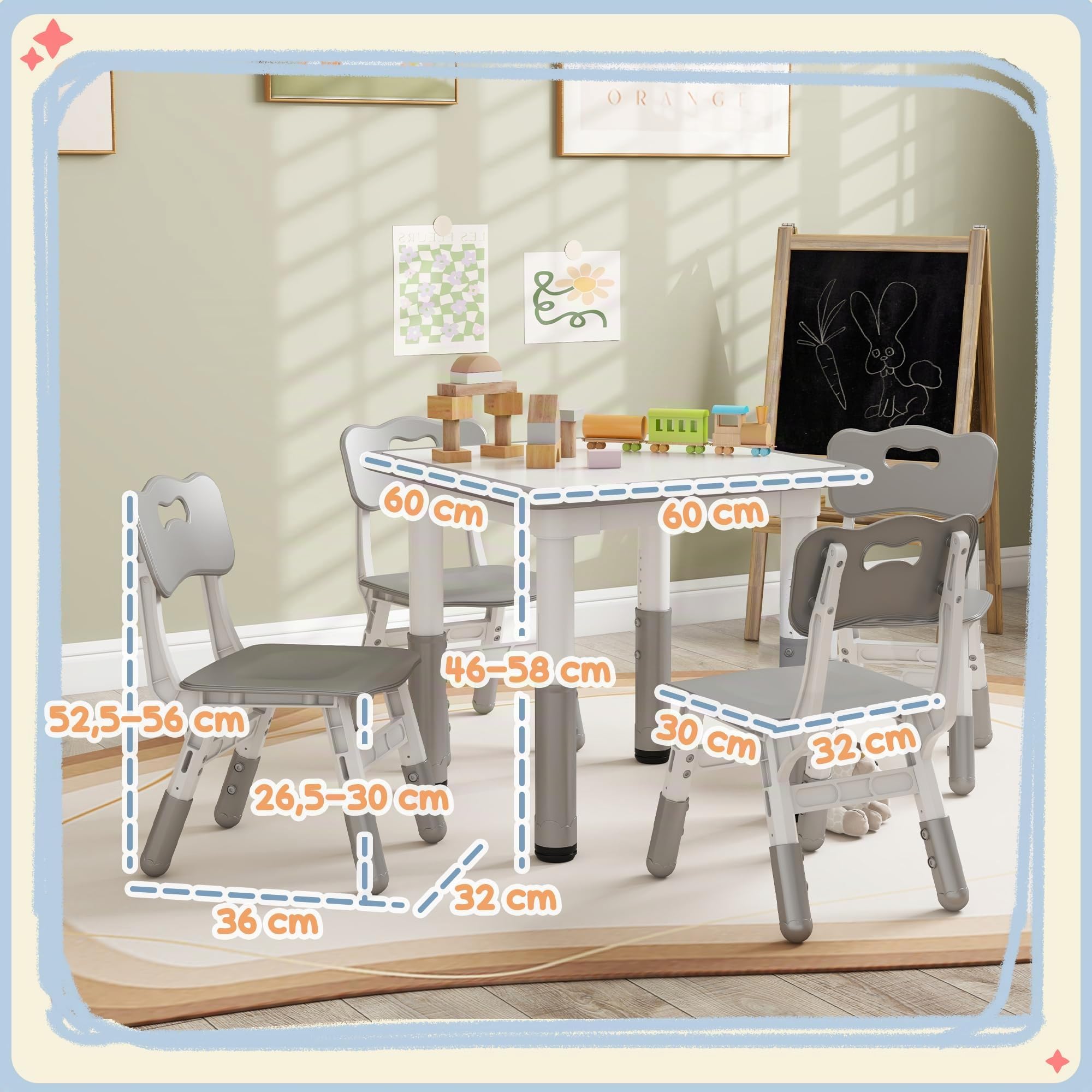 AIYAPLAY Ensemble Table et chaises pour Enfants Hauteur réglable Gris
