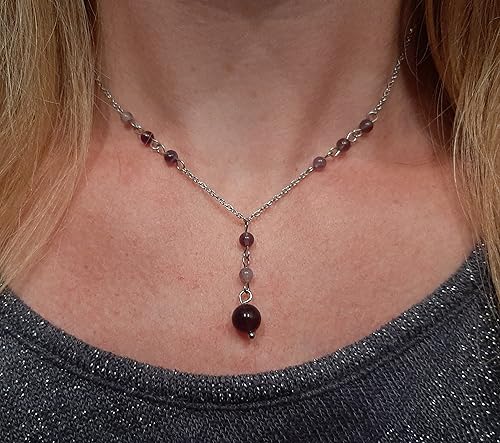 Miniatura 4 de Natural Crystal Bead Purple Amethyst Y Shaped Lariat Necklace Non-Tarnish Steel Chain