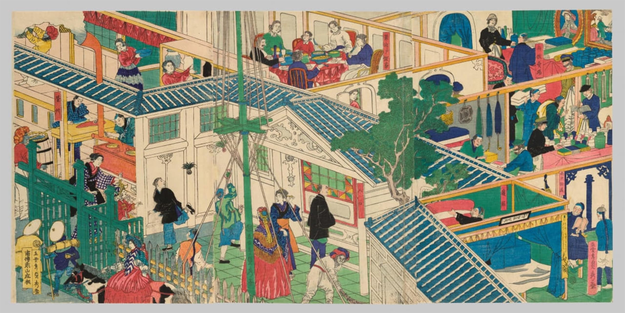 POSTERIIk Famous Animal Posters Vintage Picture Foreign Merchant House by Utagawa Sadahide Modern Wall Decor for Home Decor 60x90cm