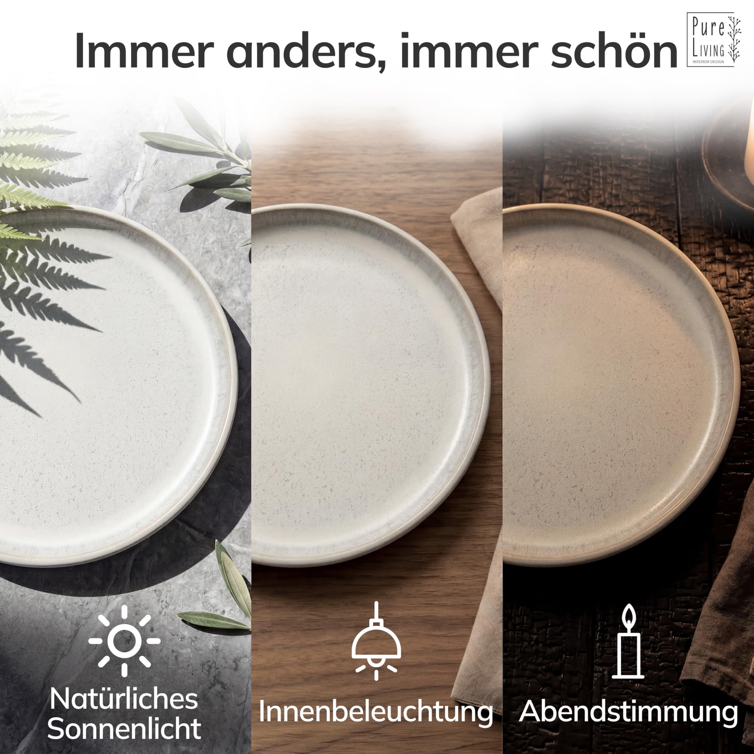 Steingut Geschirrset 6 Personen Ibiza 24 tlg. TESTSIEGER, Traumhaftes Mediterranes Steingut Geschirr Set, Schüssel- und Teller Set, Tafelservice 6 Personen, Geschirrsets Pure Living in Beige