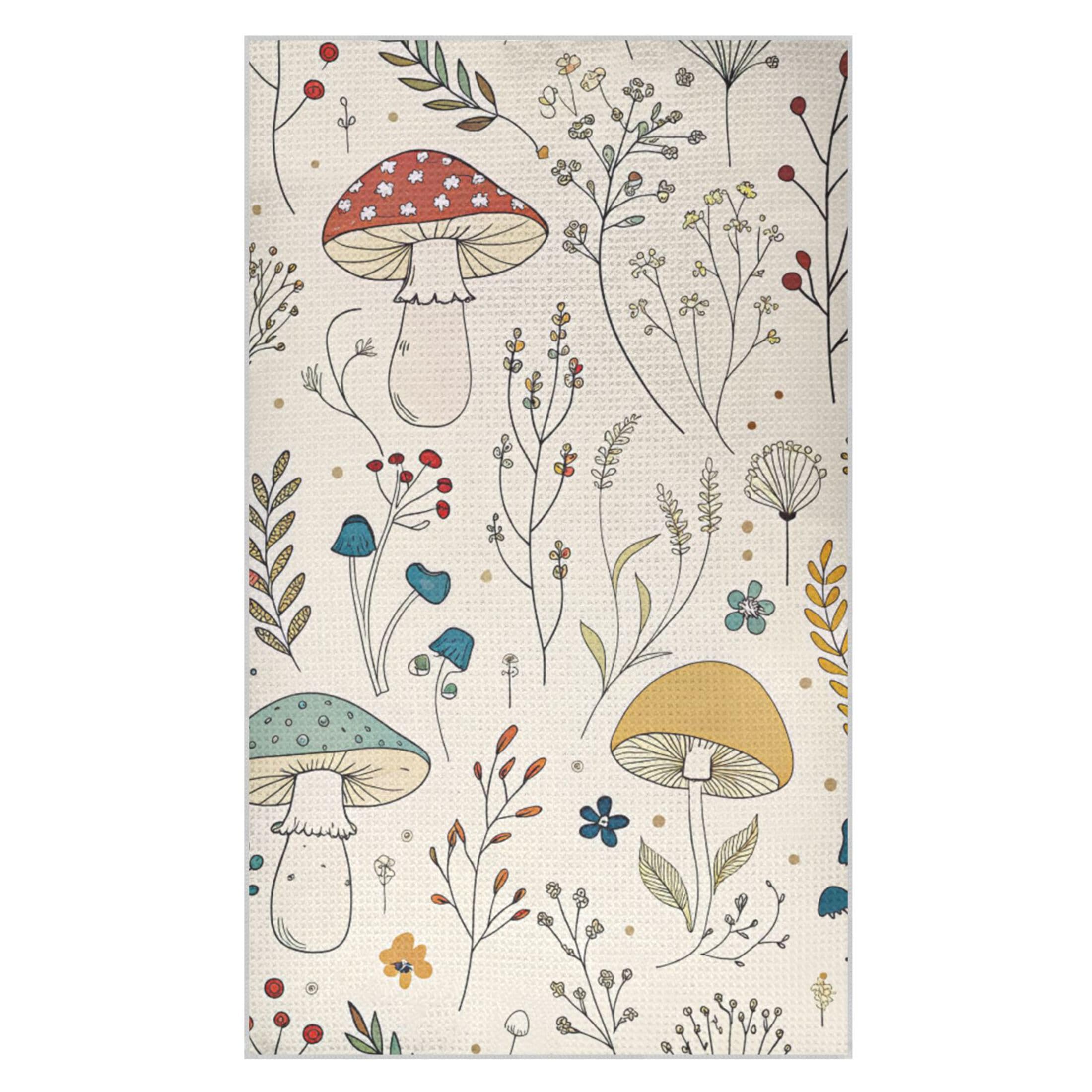 Fuauuyl Mushrooms Kitchen Towel Waffle Weave Dish Towels Soft Absorbent Hand Towel Microfiber Lint Free Dish Cloths for Kitchen, 18x30 in