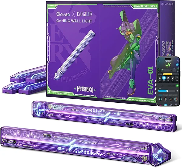 Govee x Evangelion Gaming Wall Light, RGBIC Glide Wall Light, Work with Matter, Alexa and Google Assistant, DIY Customized LED Wall Lighting Effects and Shapes,Gaming Light Bar for Gaming Room