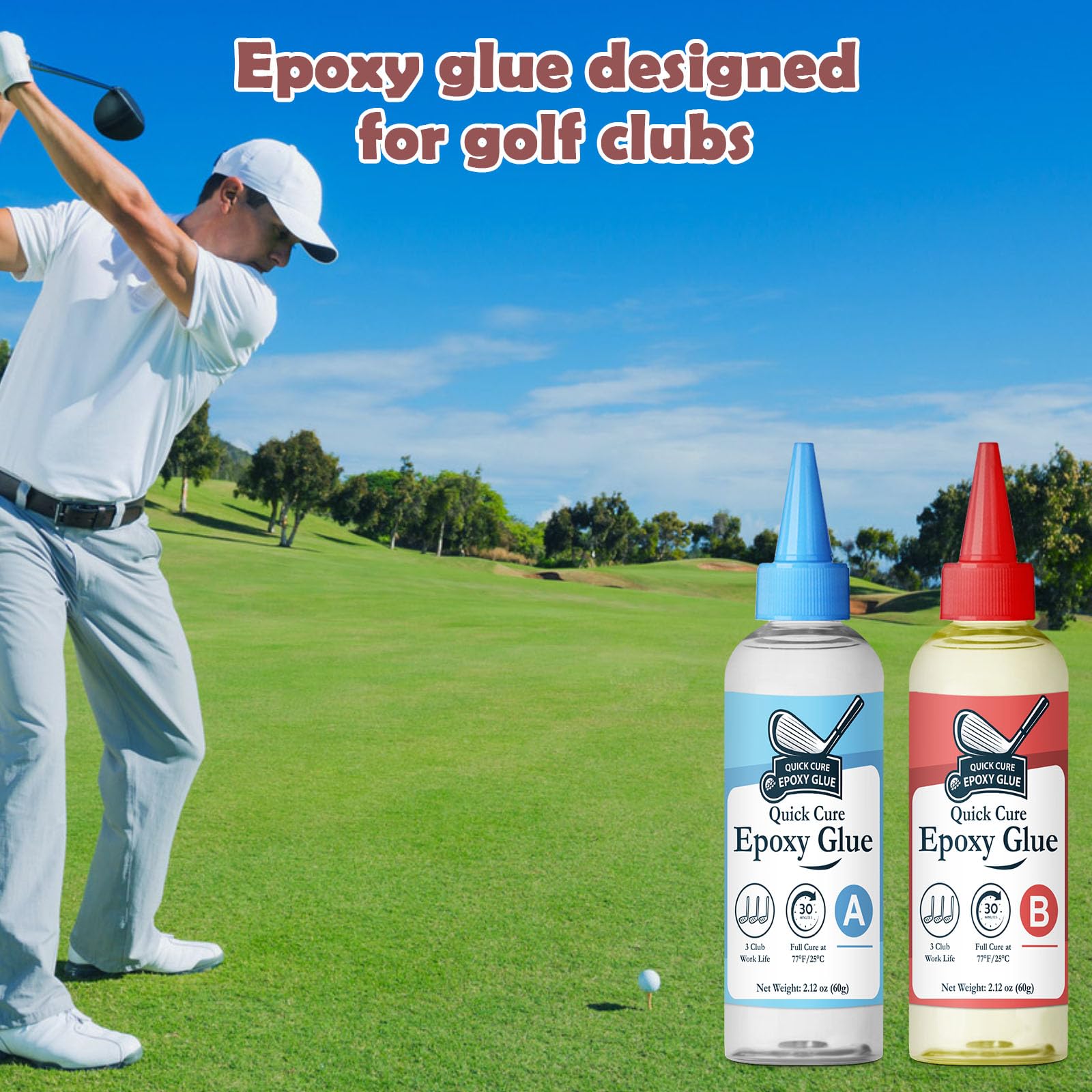 Mazze da golf epossidiche da 120 ml, a rapida polimerizzazione, trasparente, durevole, epossidico per riparare tutte le mazze da golf, teste di golf, driver, putter e ferri da stiro