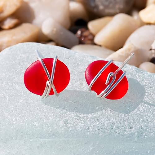 Miniatura 27 de Sea Glass Earrings S990 Sterling Silver Hypoallergenic Handmade Stud Post Earrings Beach Glass Fashion Statement Handcraft Jewelry for Women Girls
