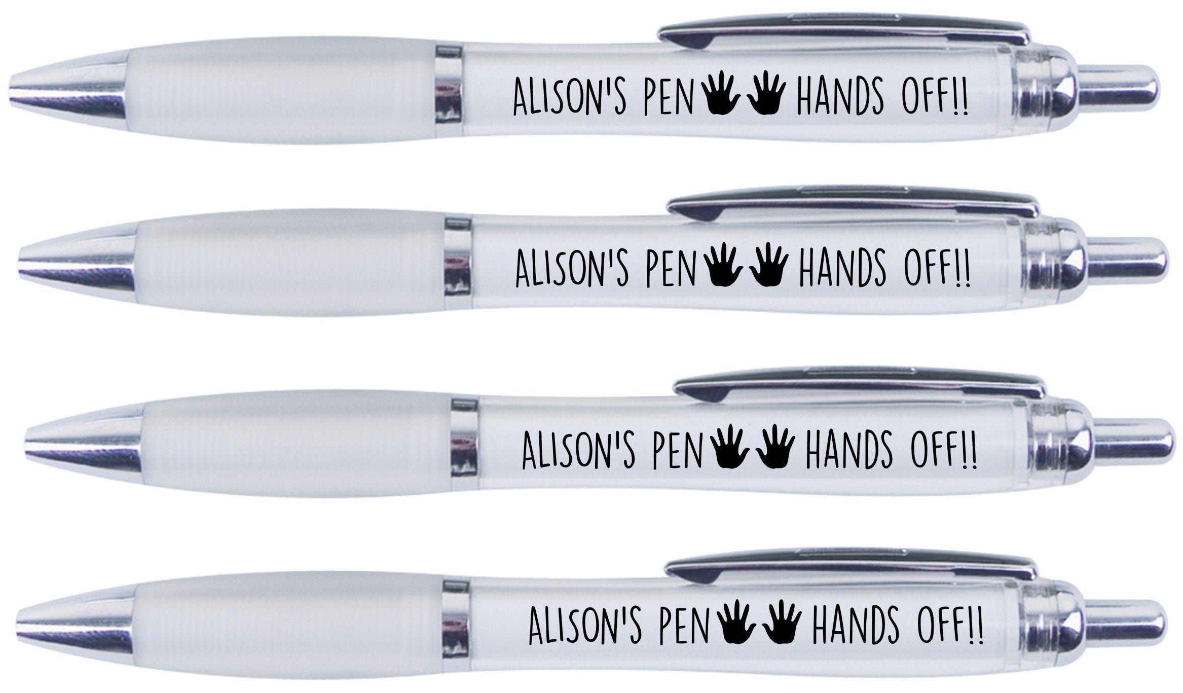 ALISON'S PEN HANDS OFF!!, 4 PRINTED PENS FOR ALISON