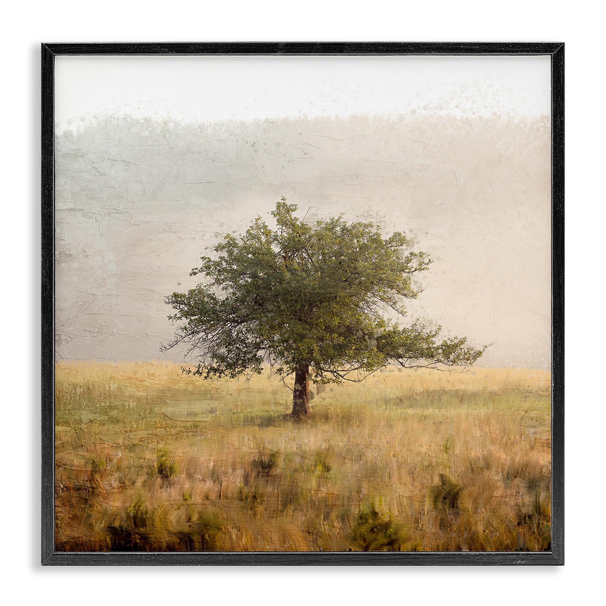 Stupell Industries Midnight Black (Textured) 'Tree Alone In Golden Field'| Framed Giclee Art
