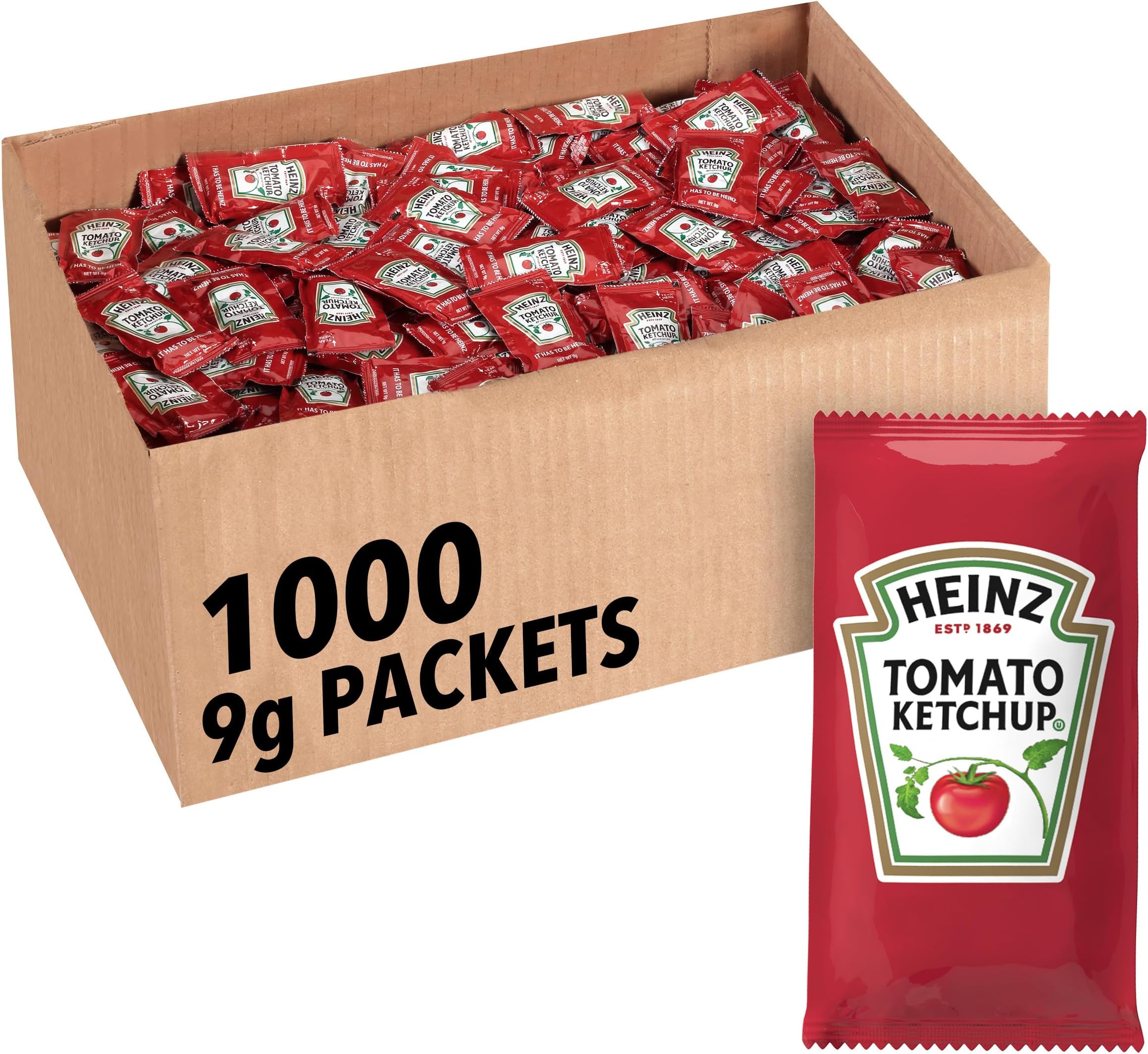 Heinz Ketchup Single Serve Packets (9g Packets, Pack of 1000)