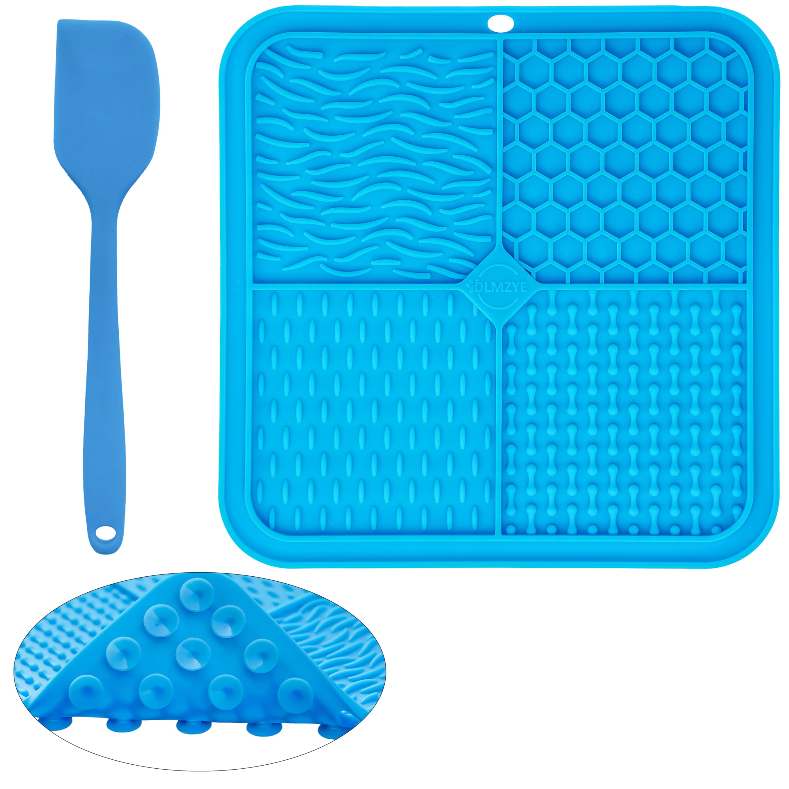 21 CM Lick Mats for Dogs With Anti Slip Strong Suctions and Spatula, Sturdy Food Grade Silicone Material. Slow Feeding Dog Lick Mats - Lick Mat for Dog Puppy. (1-Pack - Blue)