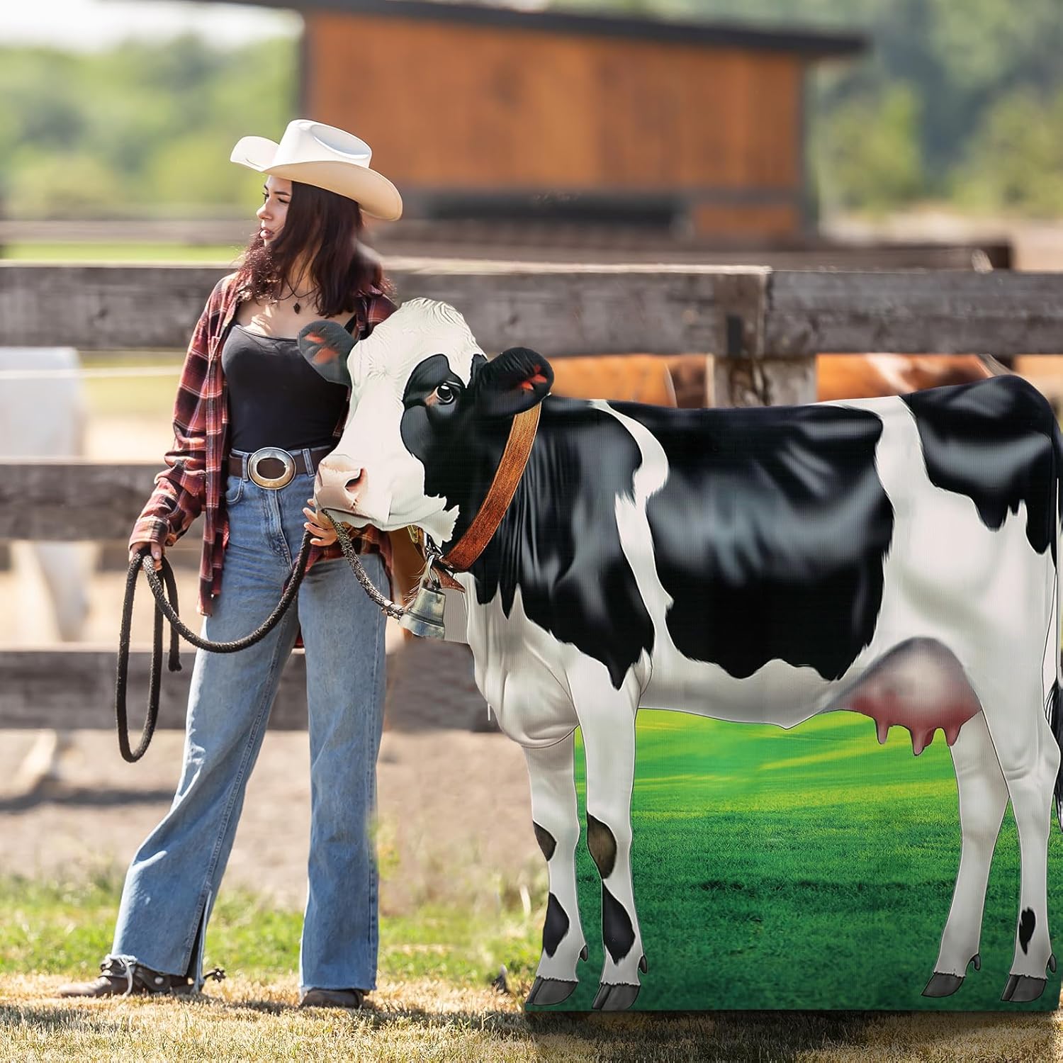 4 ft Cow Party Decorations Cow Cardboard Stand up Animal Photo Props Life Size Barnyard Decor for Farm Theme Western Party Cowboy Cowgirl Birthday Supplies