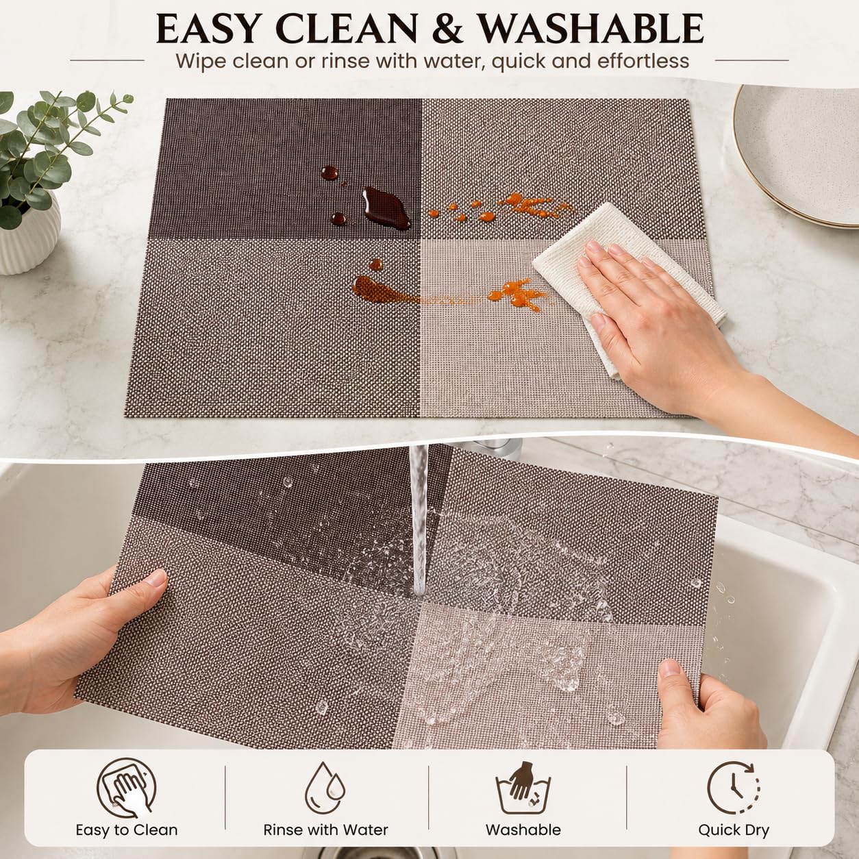 OXSAM Placemats, Heat Insulation Non-Slip Vinyl mats, Stain-Resistant Tablemats for Home and café Dining Table Décor (Taupe Brown, Pack of 6) — Amazon image 4
