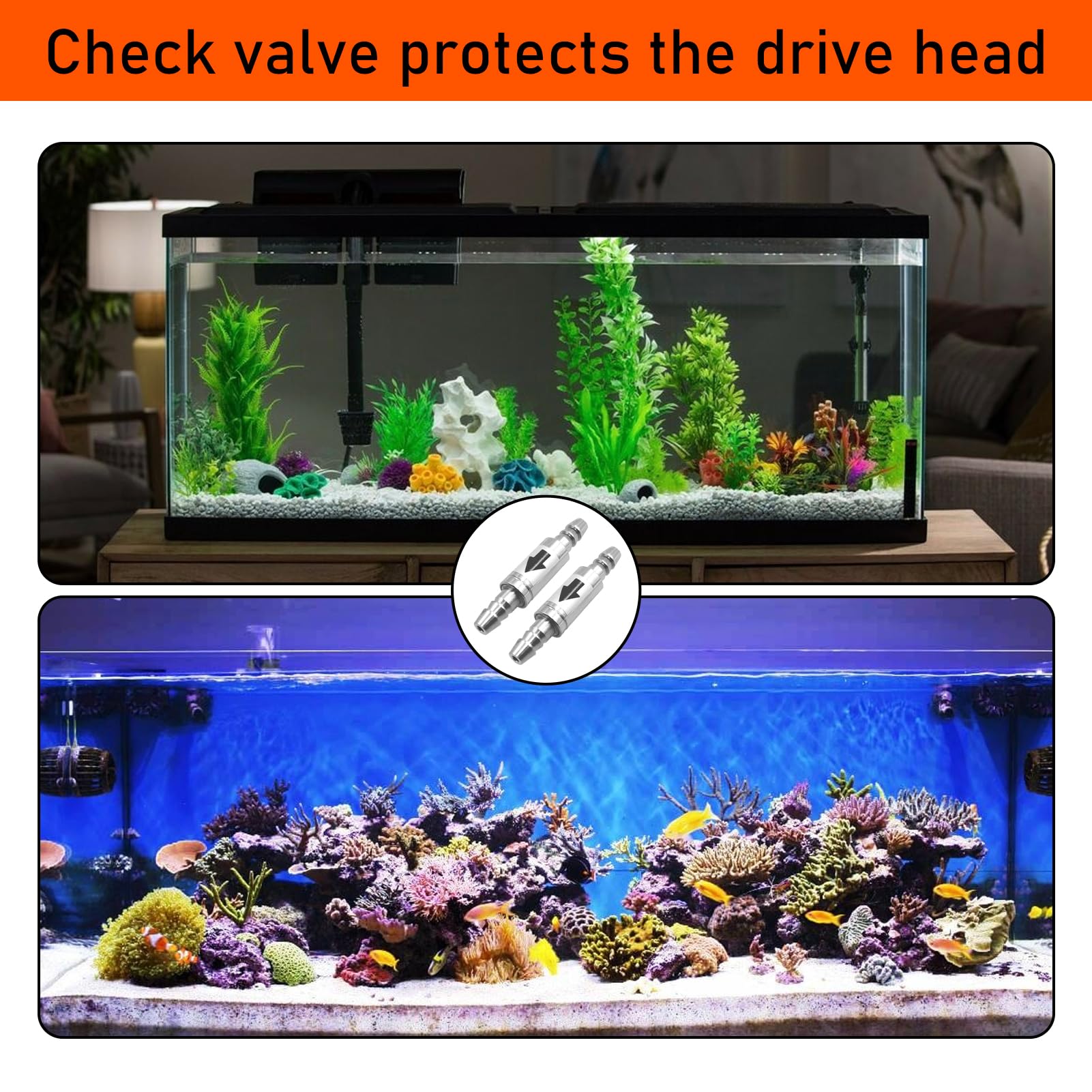 Lot de 2 clapets anti-retour en acier inoxydable pour aquarium, CO2 pour tuyau à air de 4 mm, pompe à air, diffuseur