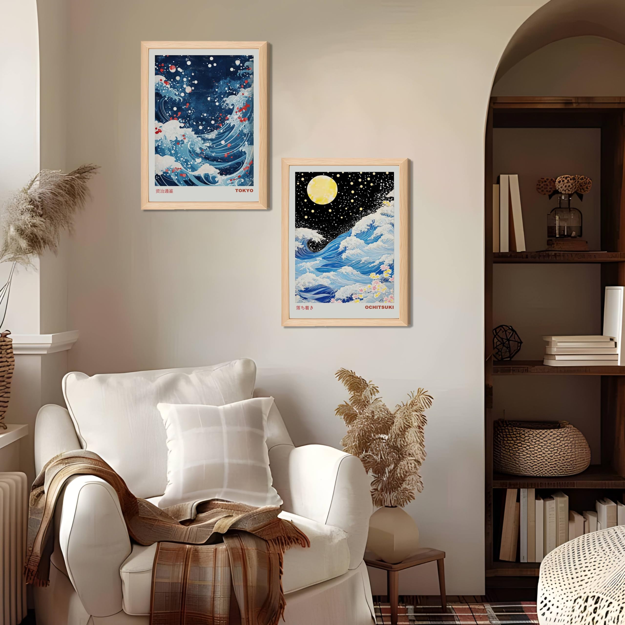 Amazon.com: Framed Japanese Ocean Wave Wall Art Canvas Blue Waves