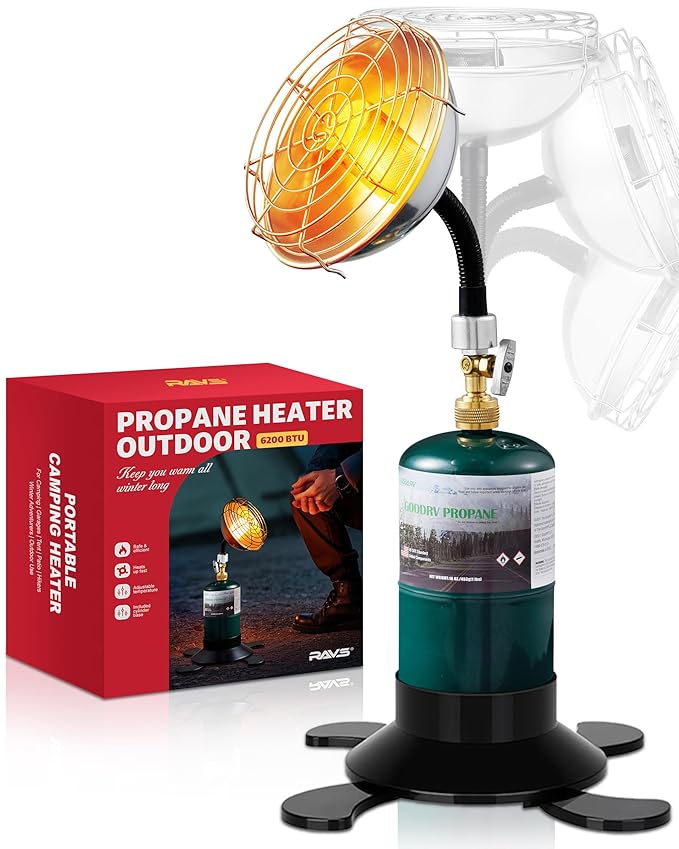 Ravs Portable Propane Heater for Camping, 6500btu Outdoor Tent Heater with Foldable Tank Holder