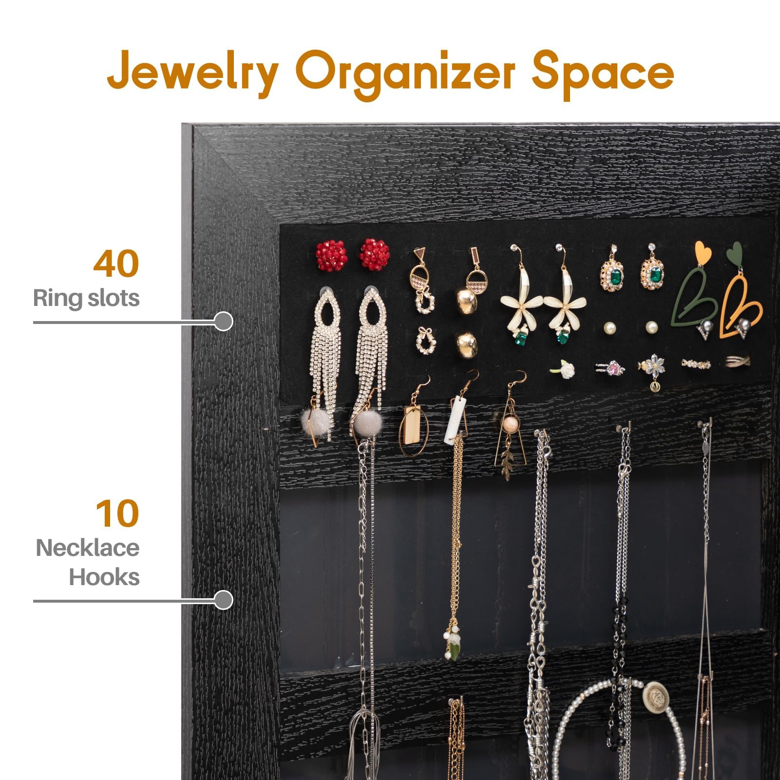 HollyHOME Armario de baño con espejo organizador de joyas, armario de almacenamiento de 2 puertas de espejo montado en la pared con estante ajustable, 62 pulgadas de ancho x 14 pulgadas de profundidad