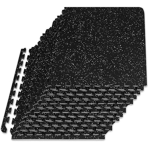 ProsourceFit Rubber Top Exercise Puzzle Mat 3/4-inch, 48 SQFT, 12 Tiles, EVA Foam Interlocking Tiles for Home Gym Protective Flooring for Equipment and Workouts, Grey