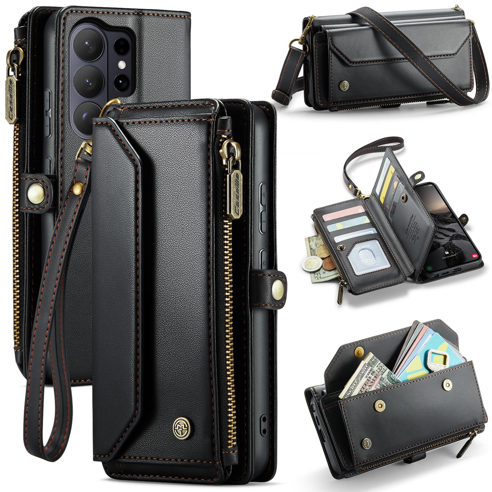 WAWZ for Samsung Galaxy S26 Ultra (2026) 6.8" Case, Women Men Multi-Function Wallet Case with Stand RFID Blocking Includes Shoulder Strap Wrist Strap Galaxy S26 Ultra (Black)