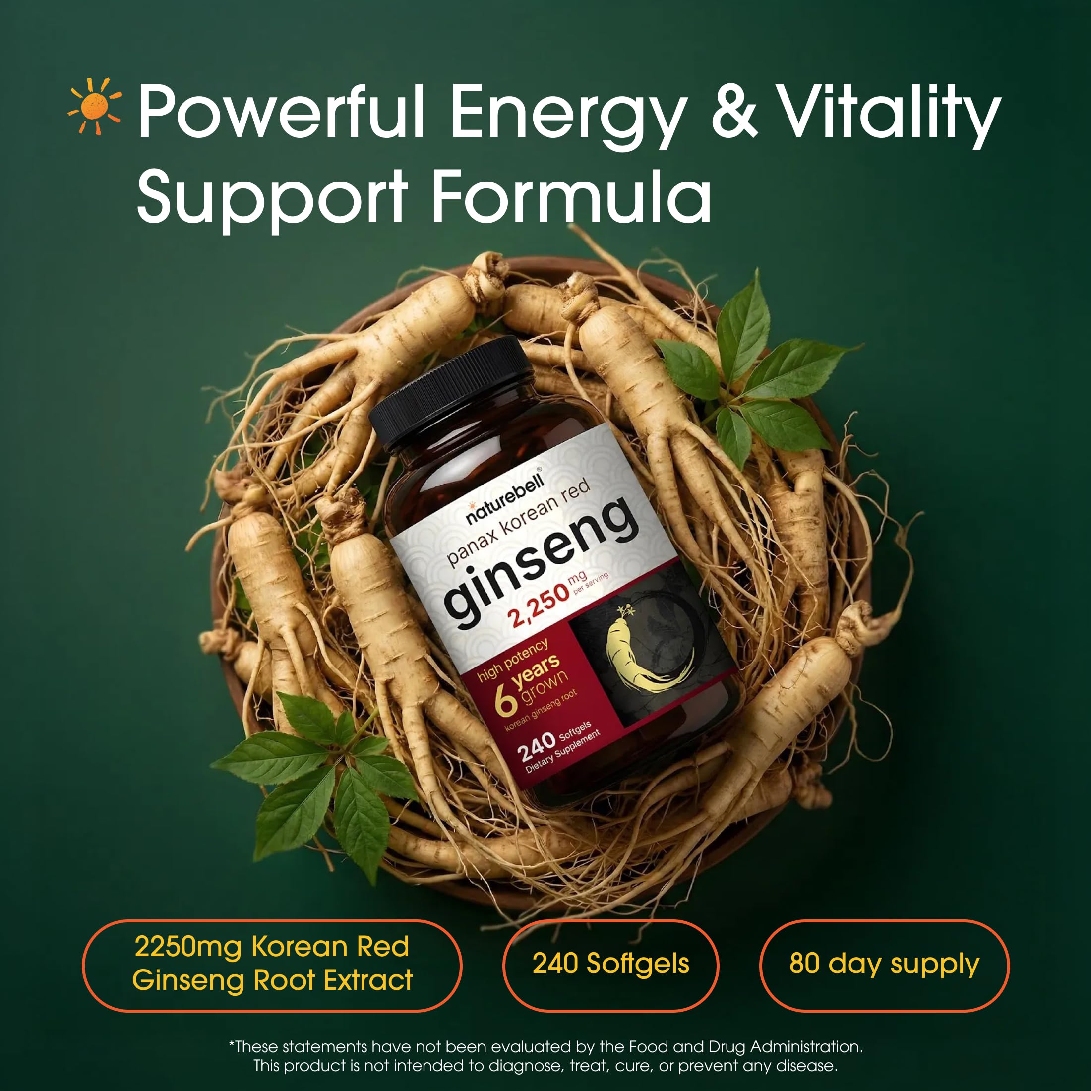 NatureBell Panax Korean Red Ginseng 2,250mg, 240 Softgels — Amazon image 2