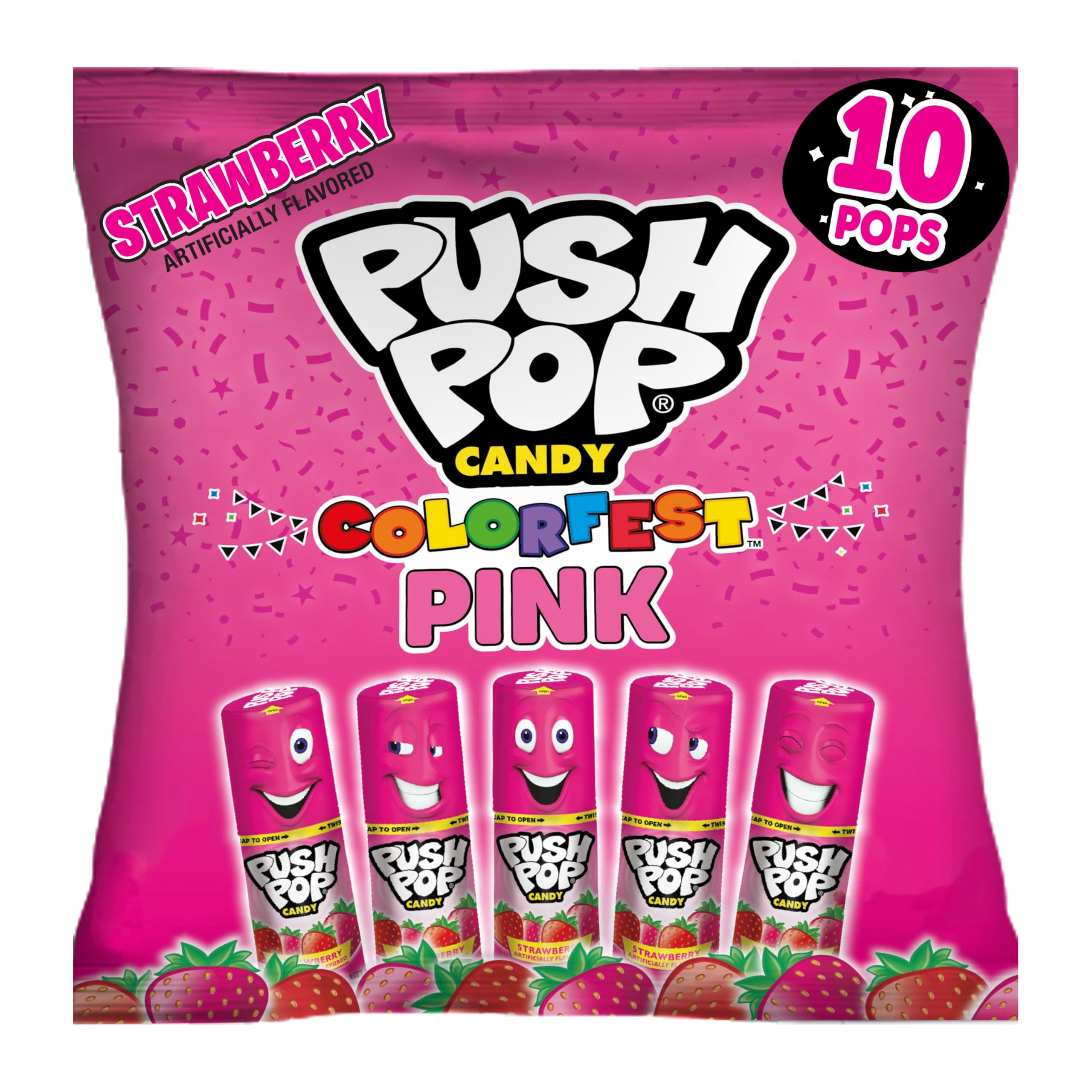 Push Pop Pink Easter Candy Lollipops, 10 Ct Individually Wrapped Lollipops in...