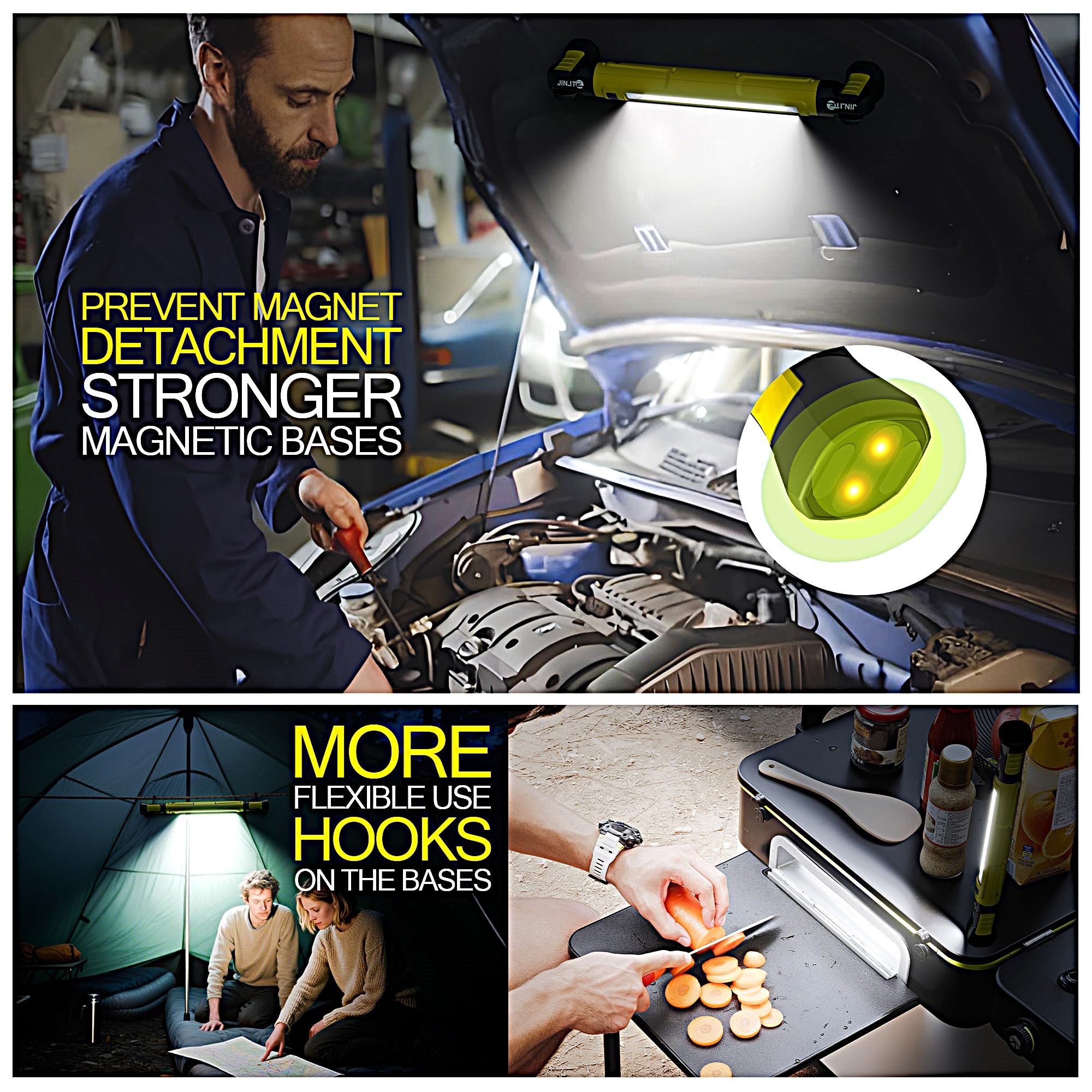 Luz de trabajo magnética – Barra de luz LED recargable de 3000 lm, 5200 mAh, luz mecánica debajo del capó para garaje, taller, inspección de vehículos (paquete de 1, amarillo)