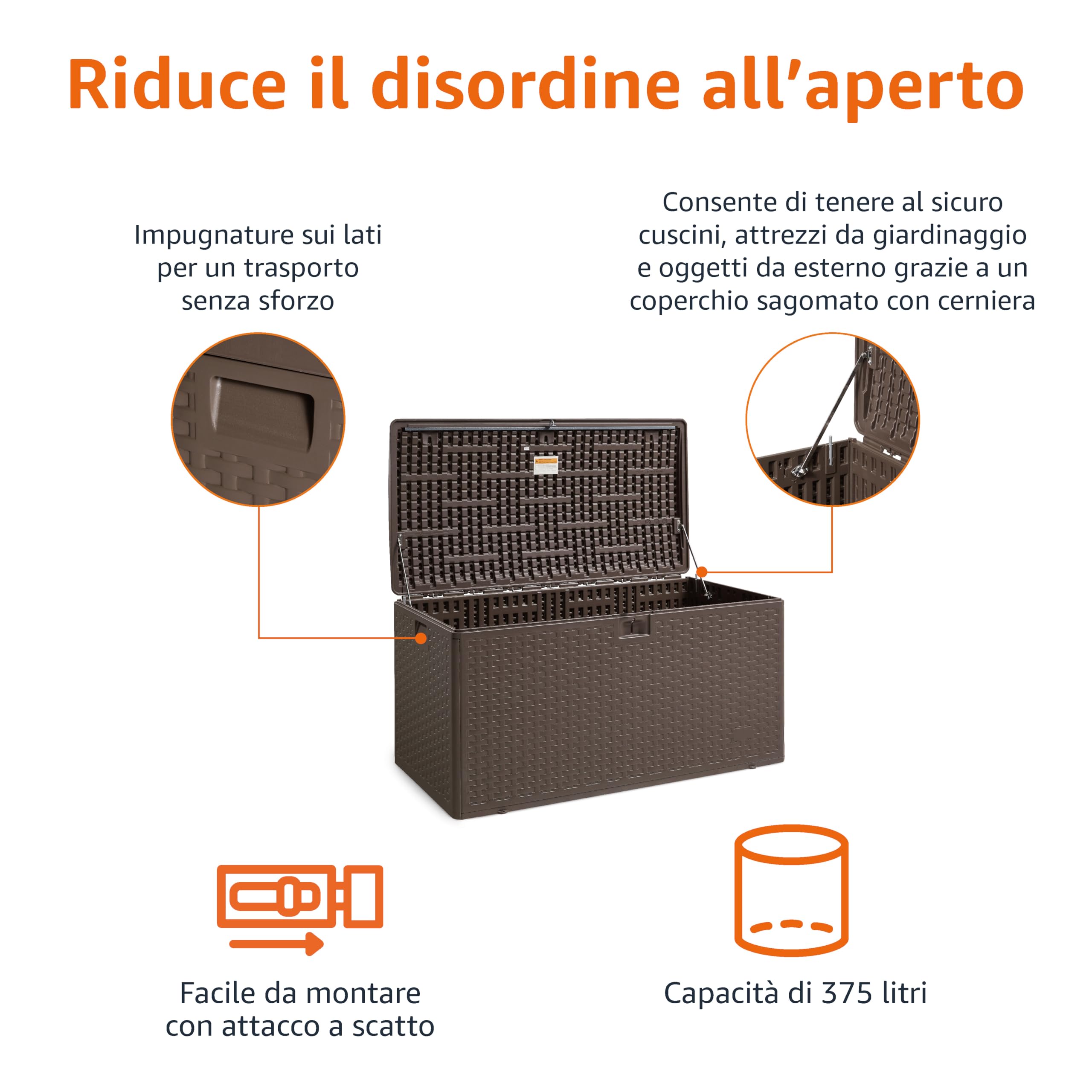 Amazon Basics Baule da esterno per organizzare e conservare, capienza da 375 litri, colore: marrone