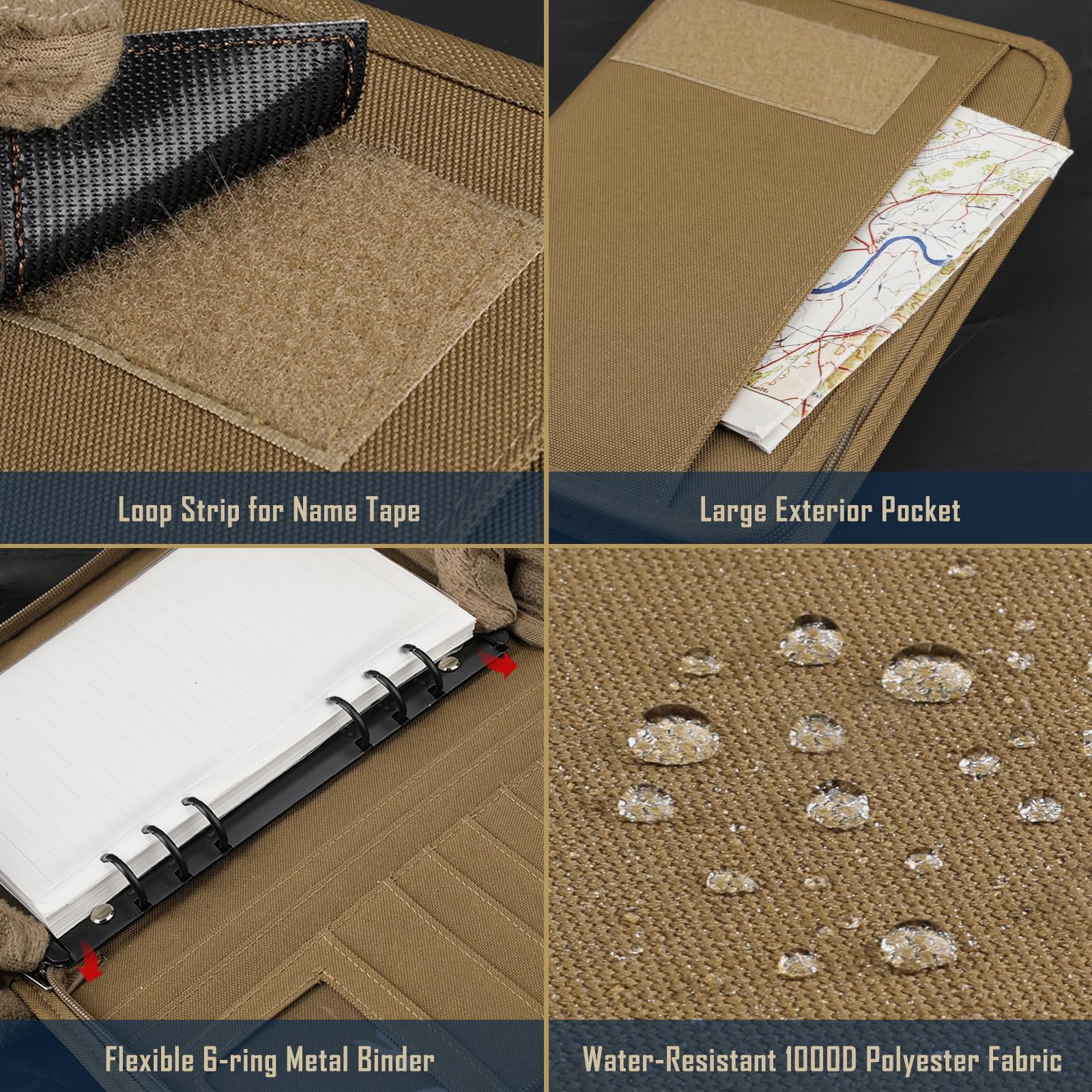 WYNEX Tactical Notebook Padfolio Ringbinder mit 80 Blatt, Notebook taktische Portfolio Binder mit Reißverschluss für taktische Ausrüstung und Organizer, Armee Militär nachfüllbar A5 6 Ringbinder