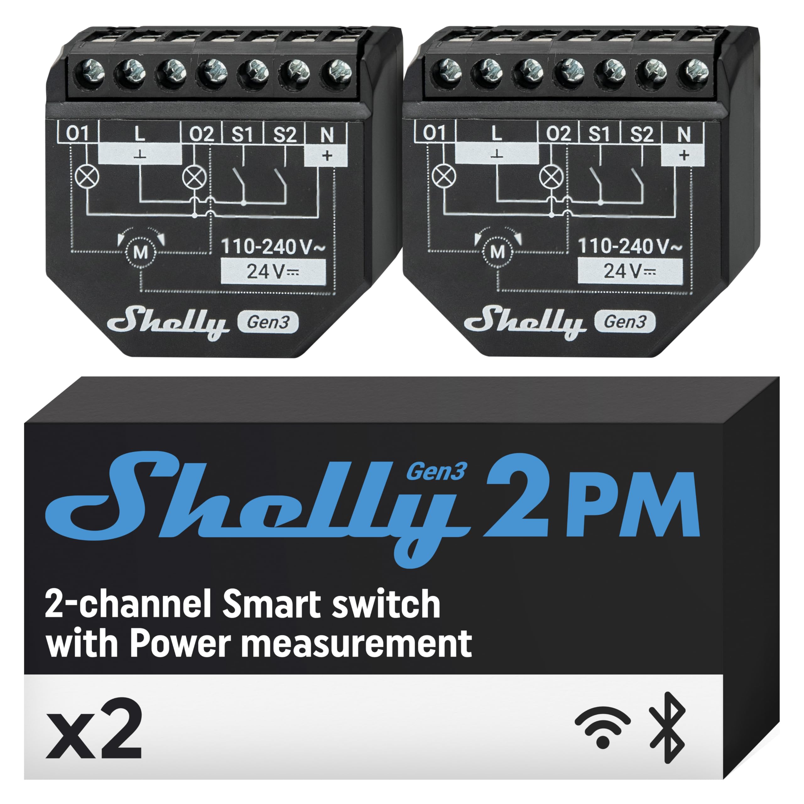 Shelly Shelly 2PM Gen3 - Interrupteur volet roulant connecté Wi-Fi, 2 Canaux - 16 A, Mesure de consommation électrique, app iOS Android, puce Shelly 8MB, Compatible avec Alexa Google Home - Lot de 2