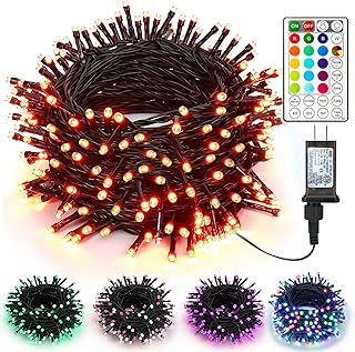 Brizled RGB Halloween Lights, 115ft 300 LED Orange String Lights with Remote, Plugin Color Changing Christmas Lights Indoor Outdoor Purple Xmas Tree Light for Christmas Halloween Tree Party Home Decor