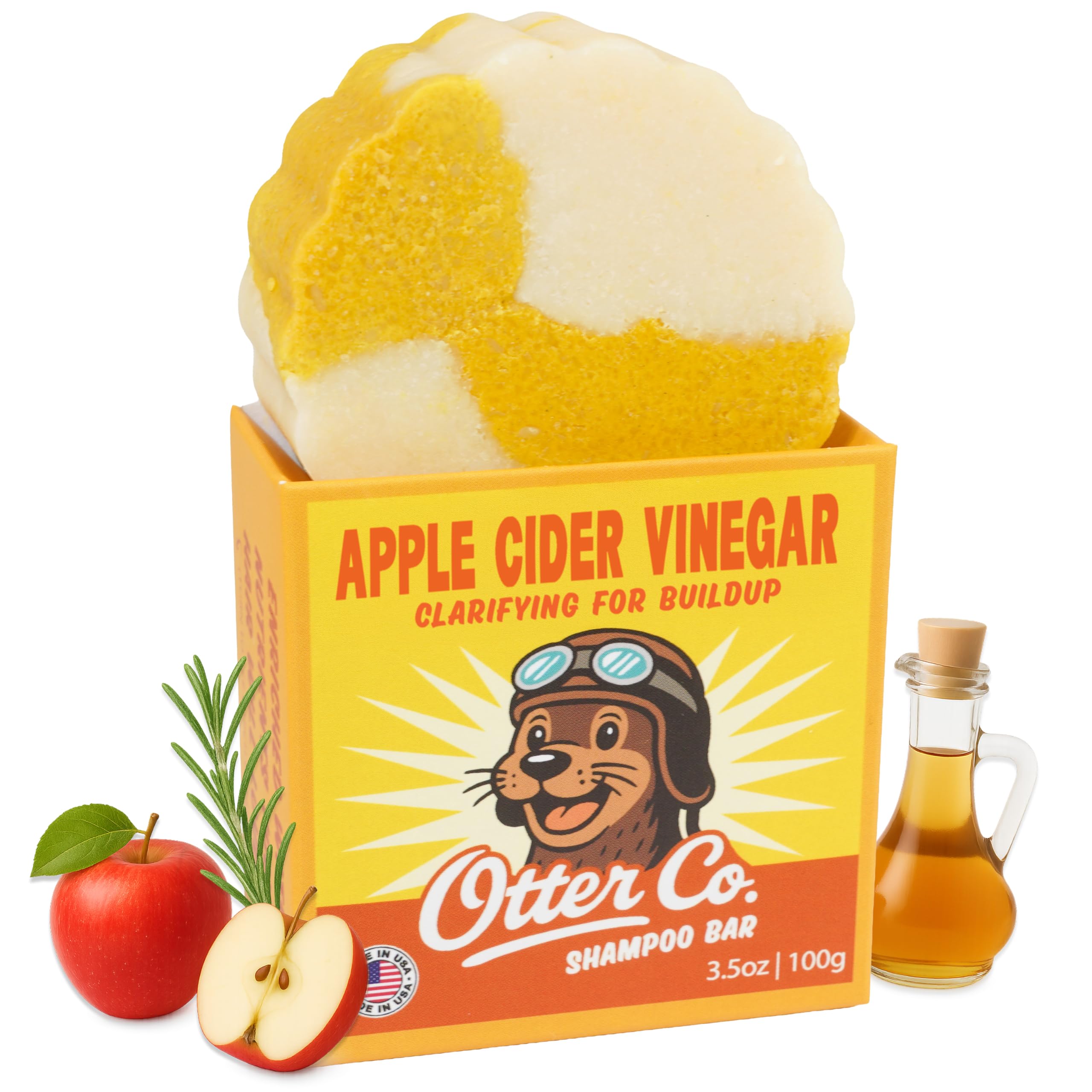 Otter co. Clarifying Apple Cider Vinegar Shampoo Bar for Build Up – Argan oil, Rosemary, Nettle, Jojoba oil – Vegan, Sulfate Free & Non Toxic – Women
