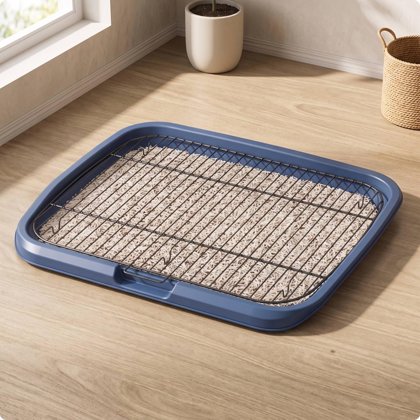 Colcolo Plateforme de Repos Bac à Déjections Chien Plateau Potty Tapis Grille Amovible avec Zone Texturée et Ouverture Basse en PP et Fer Adaptée aux, Jaune Mangue, Style to 4