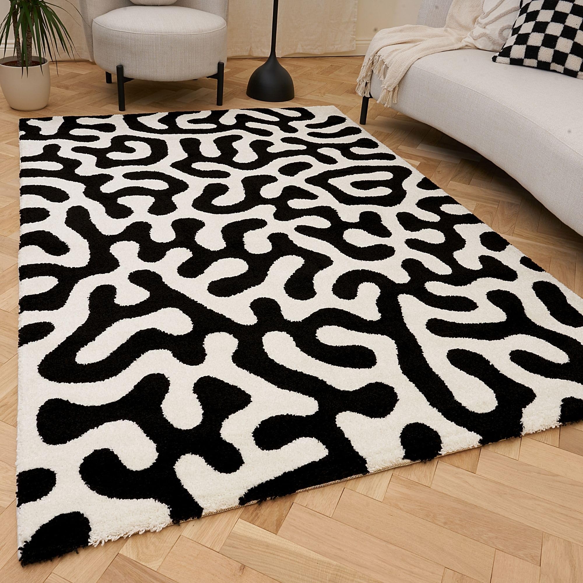 The Rugs Unisex Black Joli Abstract Pattern Soft And Dense Pile Living Room And Bedroom Rug In 200Cm X 290Cm