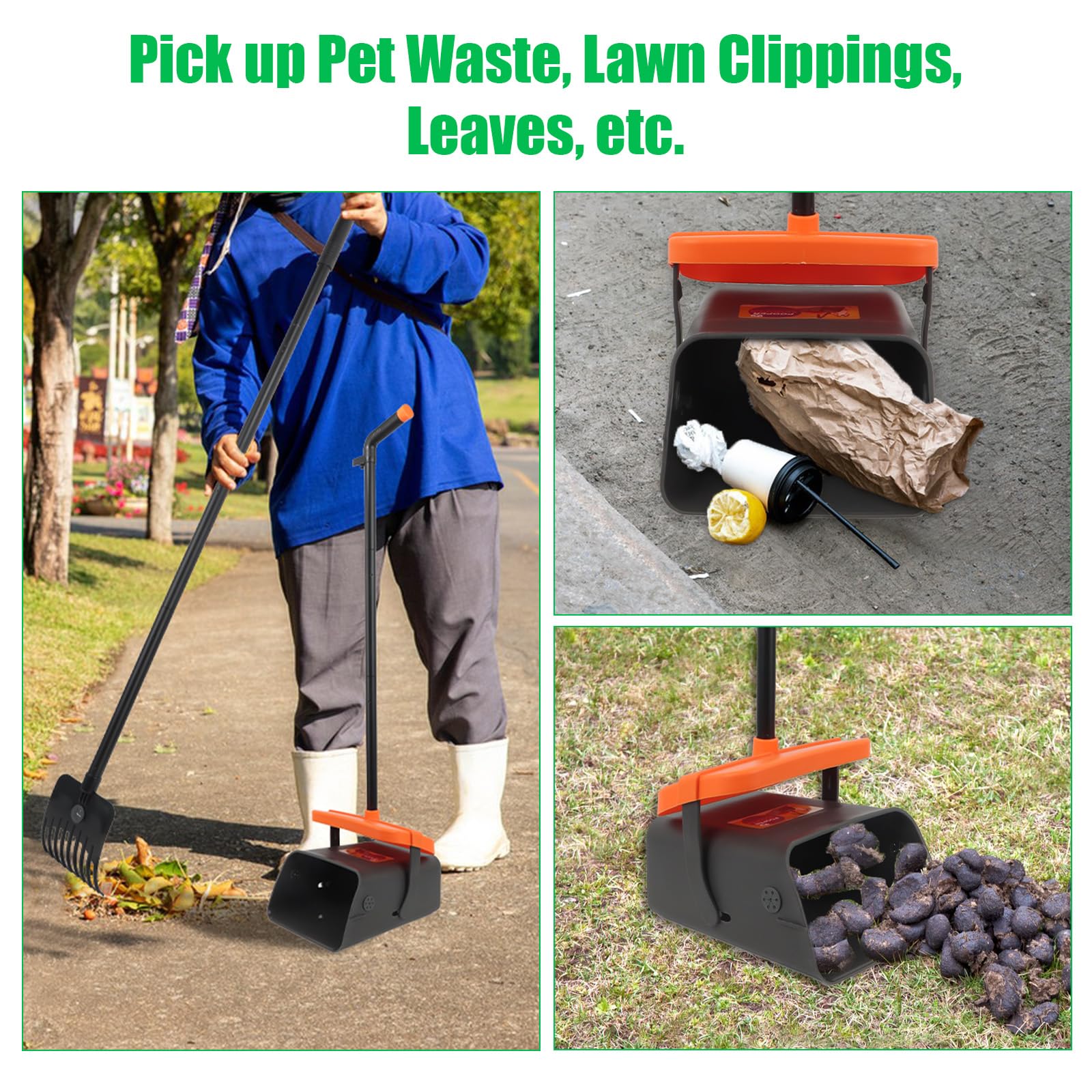 Hundekotsammler, 104cm Hundekotschaufel Behälter & 117cm Rechen mit Abfallbeuteln, Langer Griff Large Verstellbare Harke Waste Removal Kotschaufel für Große Hund KOT von Haustieren